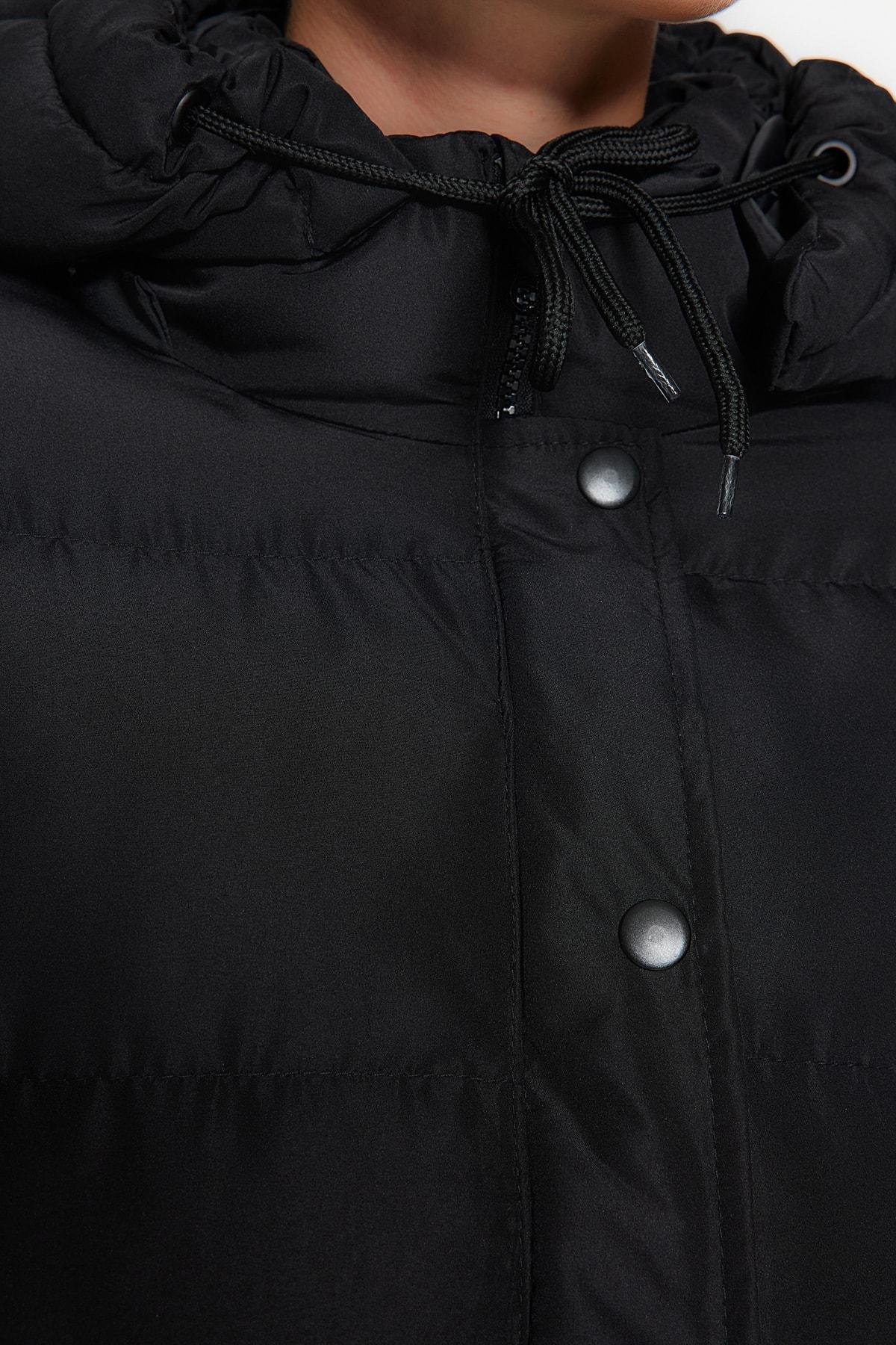 Black Hooded Water Repellent Inflatable Coat, , large image number 3