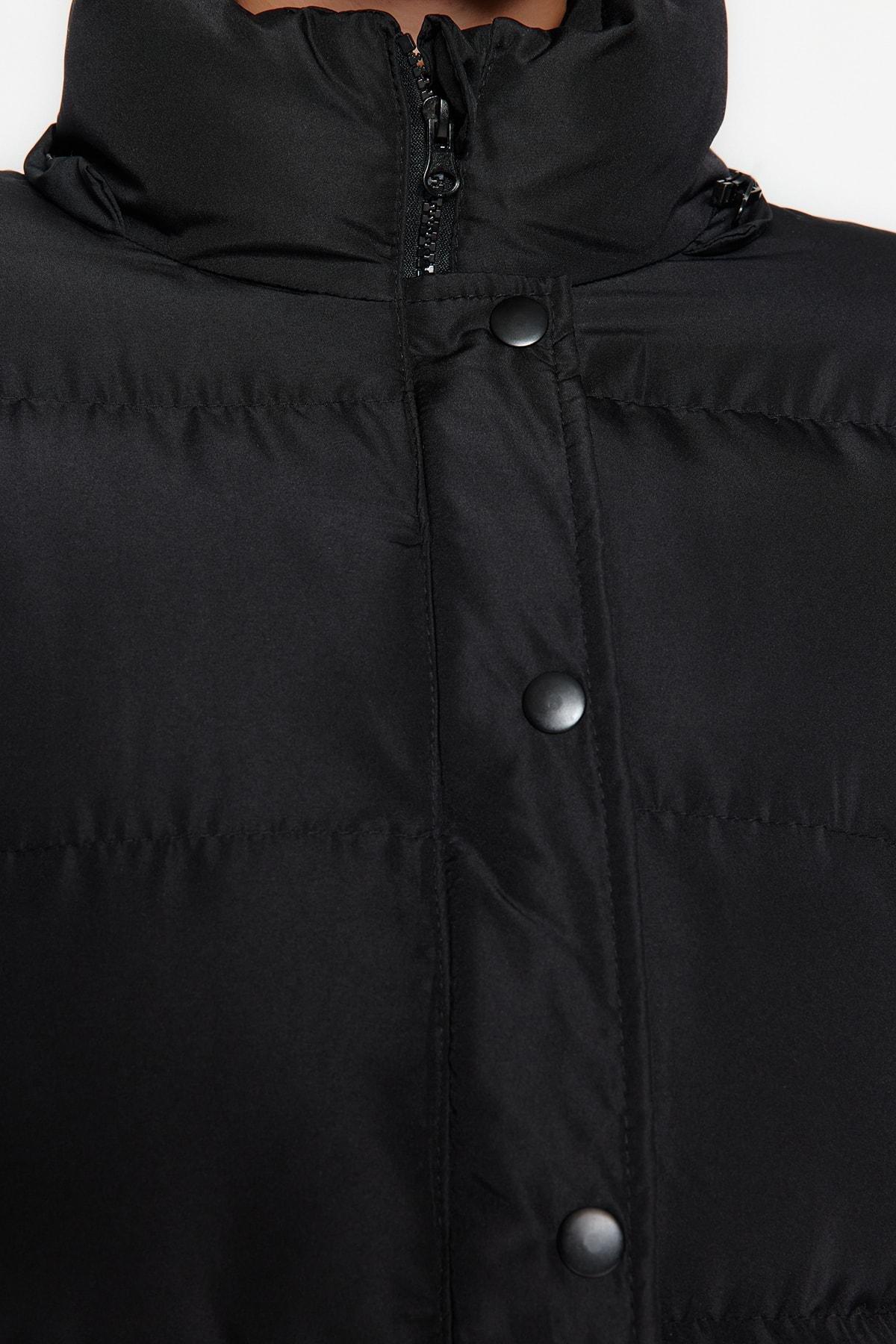 Black Hooded Water Repellent Inflatable Coat, , large image number 5