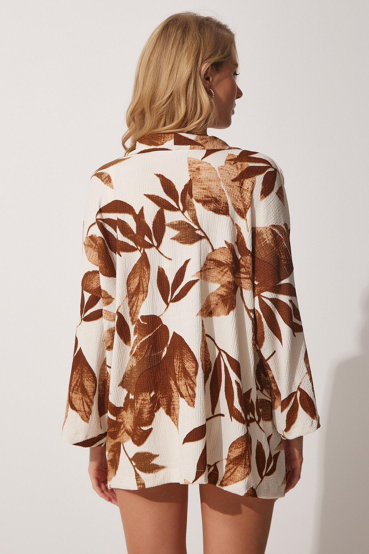 Brown Floral Caftan, , large image number 3