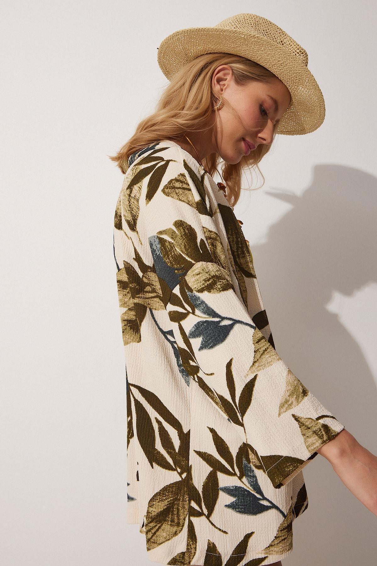 Beige Floral Caftan, , large image number 2