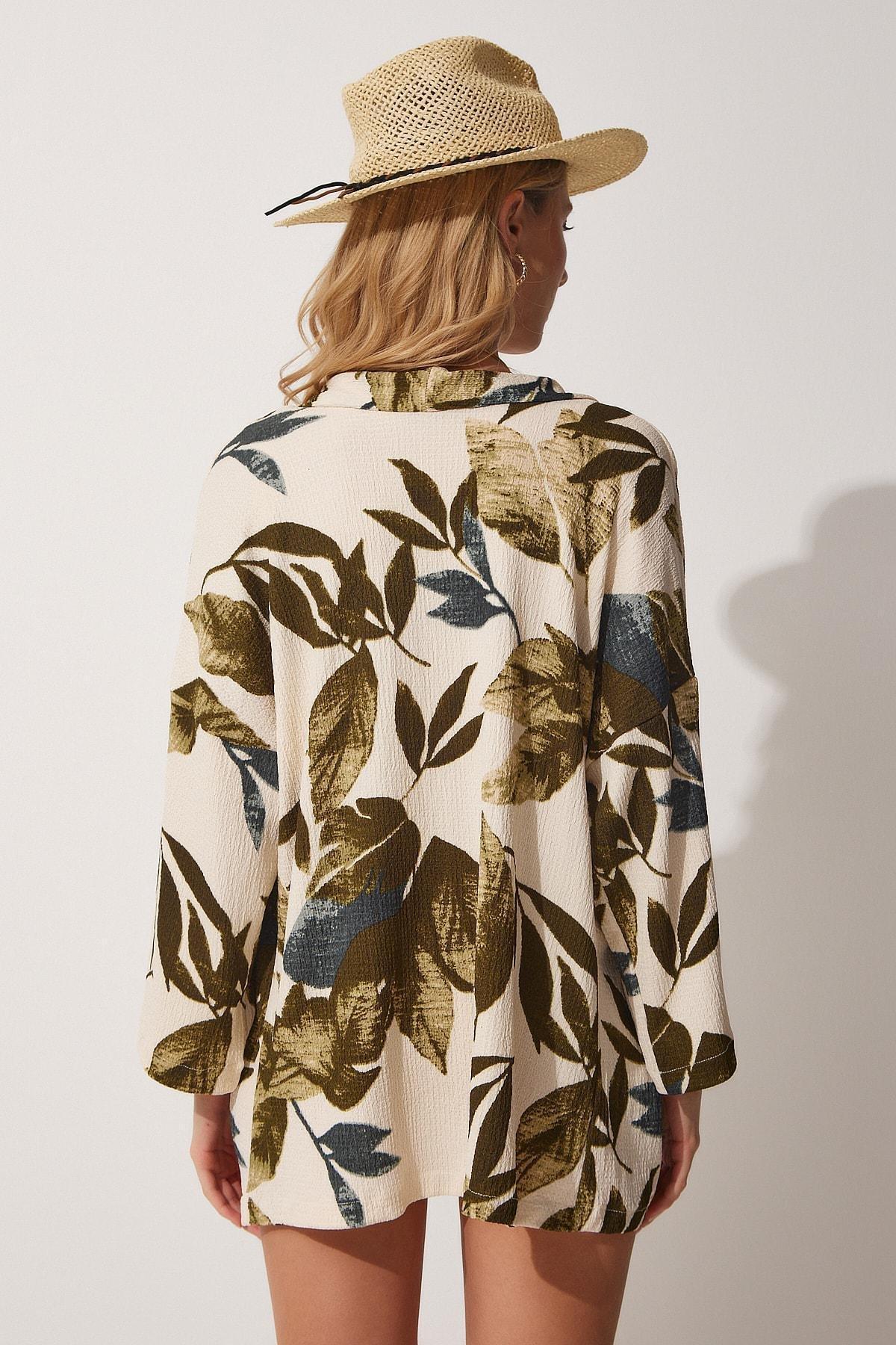 Beige Floral Caftan, , large image number 3