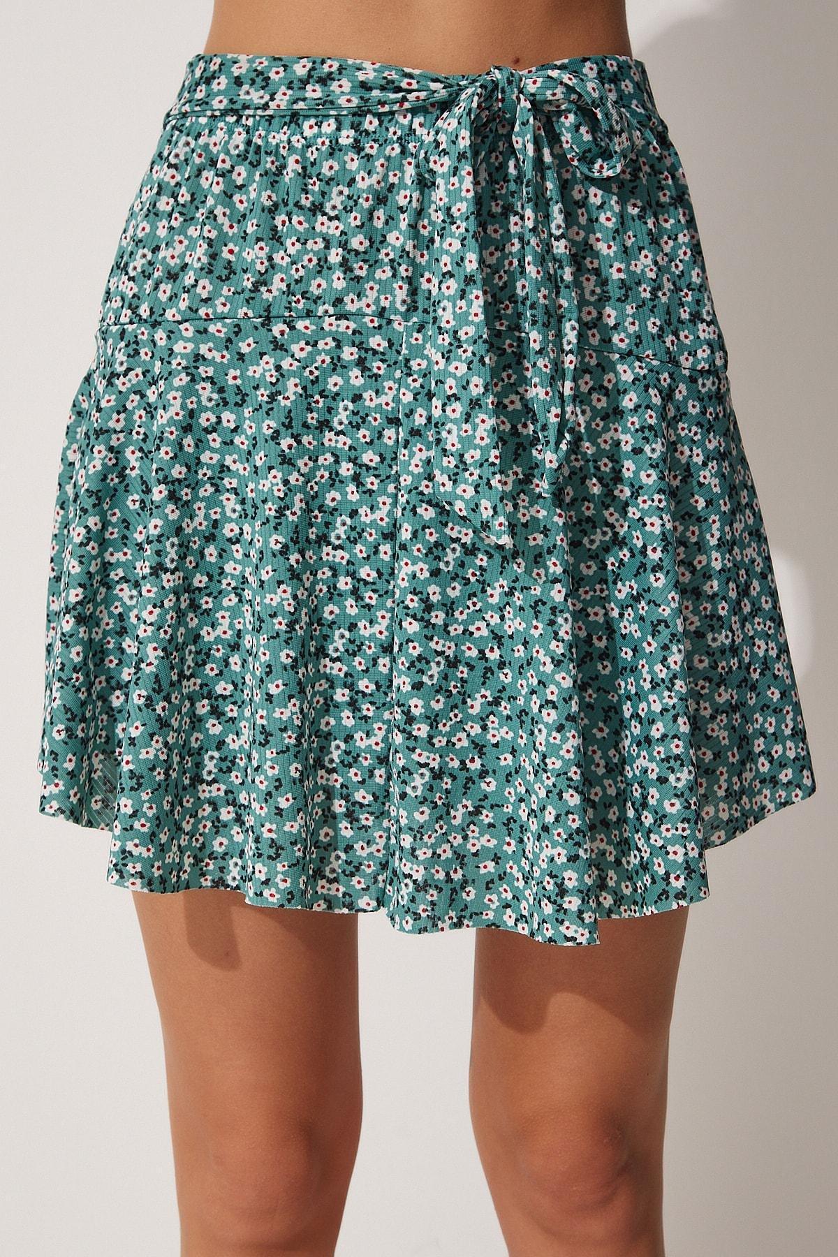 Green Floral Patterned Mini Shorts Skirt, , large image number 2