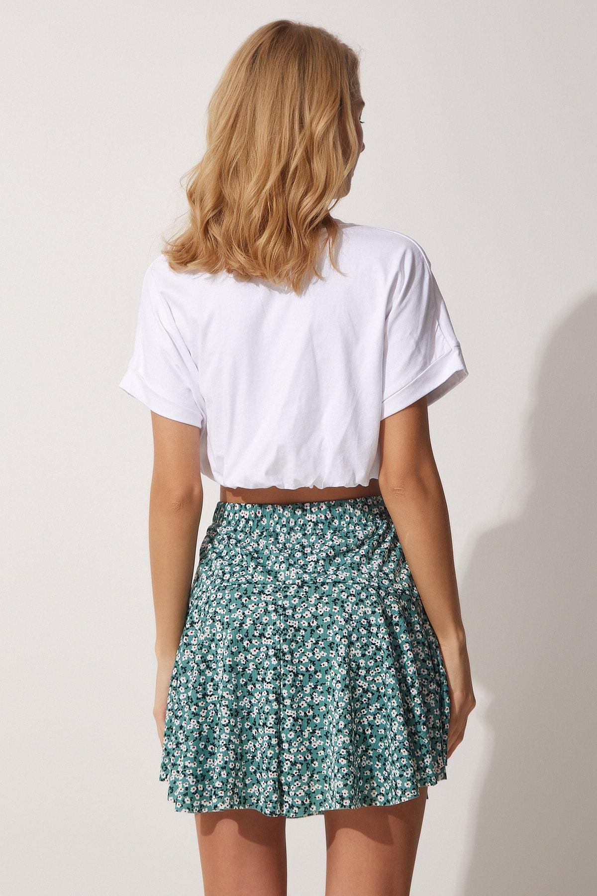 Green Floral Patterned Mini Shorts Skirt, , large image number 3