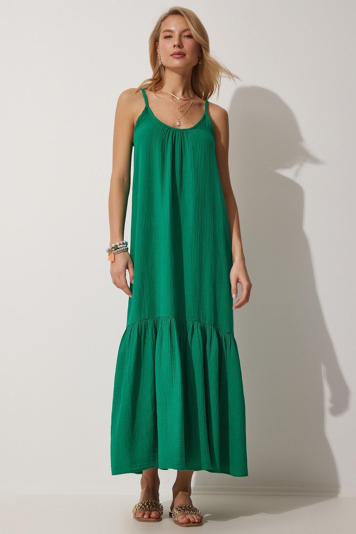 Green ruffle hem clearance dress