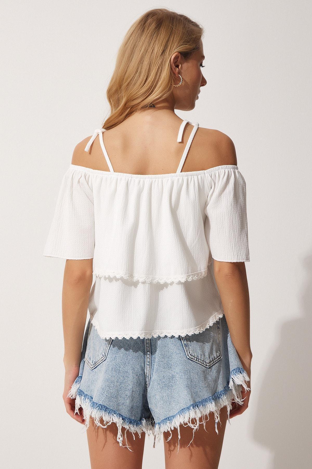 White Floral Off-Shoulder Top, White, large image number 3