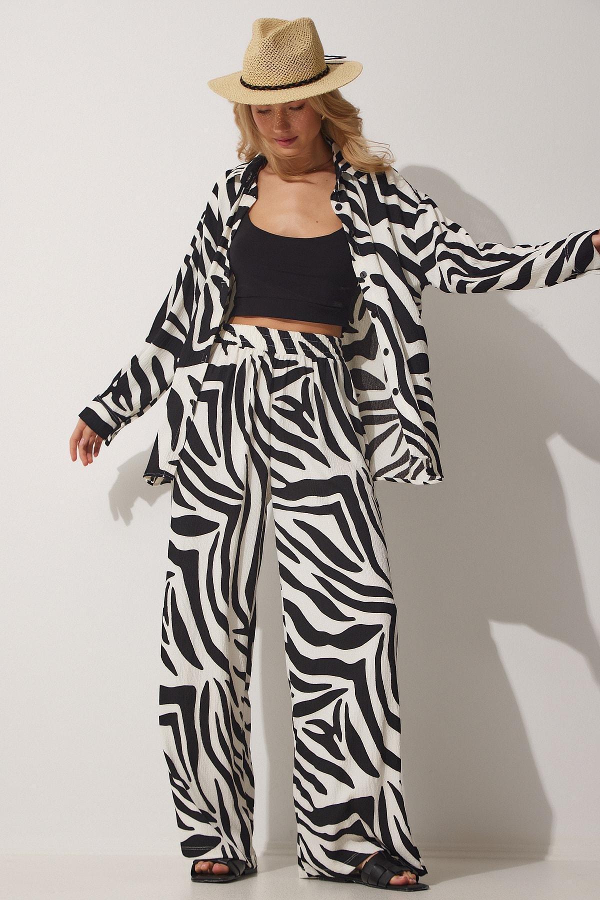 Black Animal Print Co-ord Set, BLACK WHITE, medium