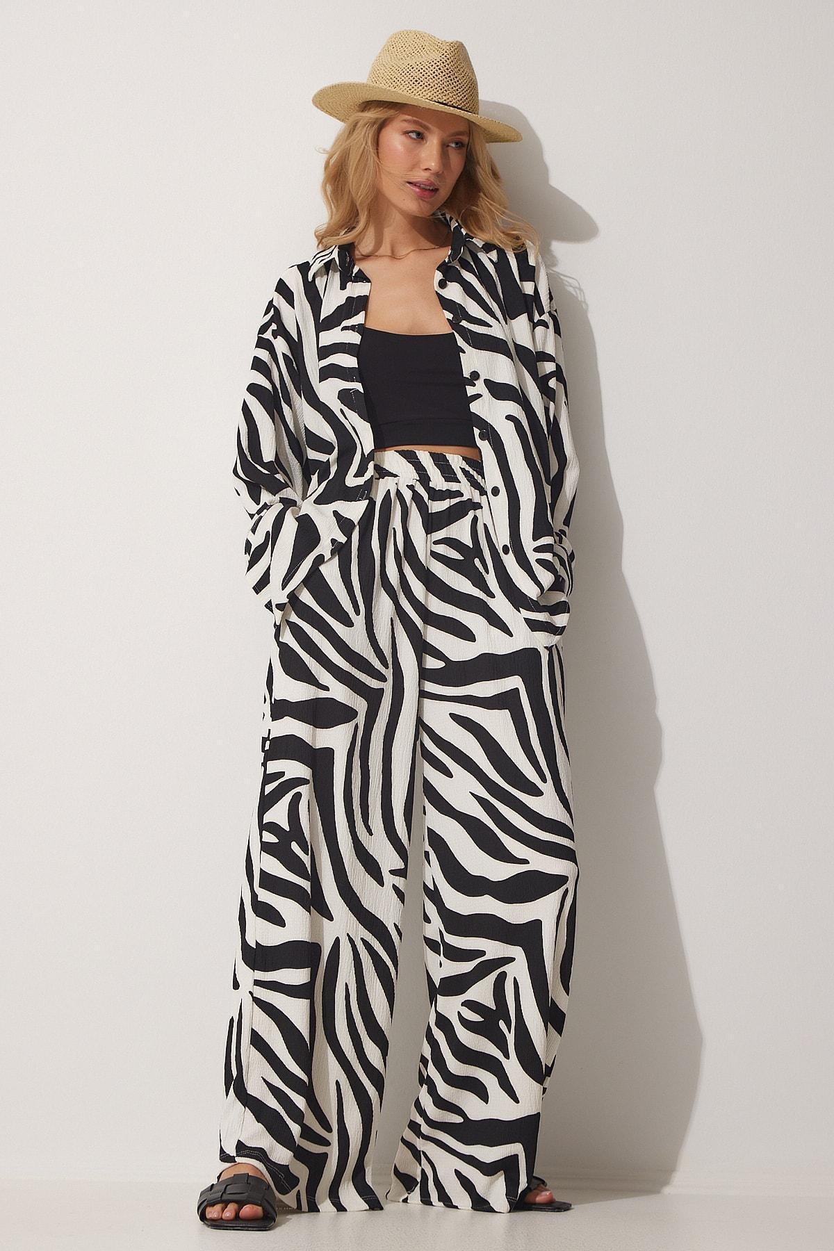 Black Animal Print Co-ord Set, BLACK WHITE, large image number 4