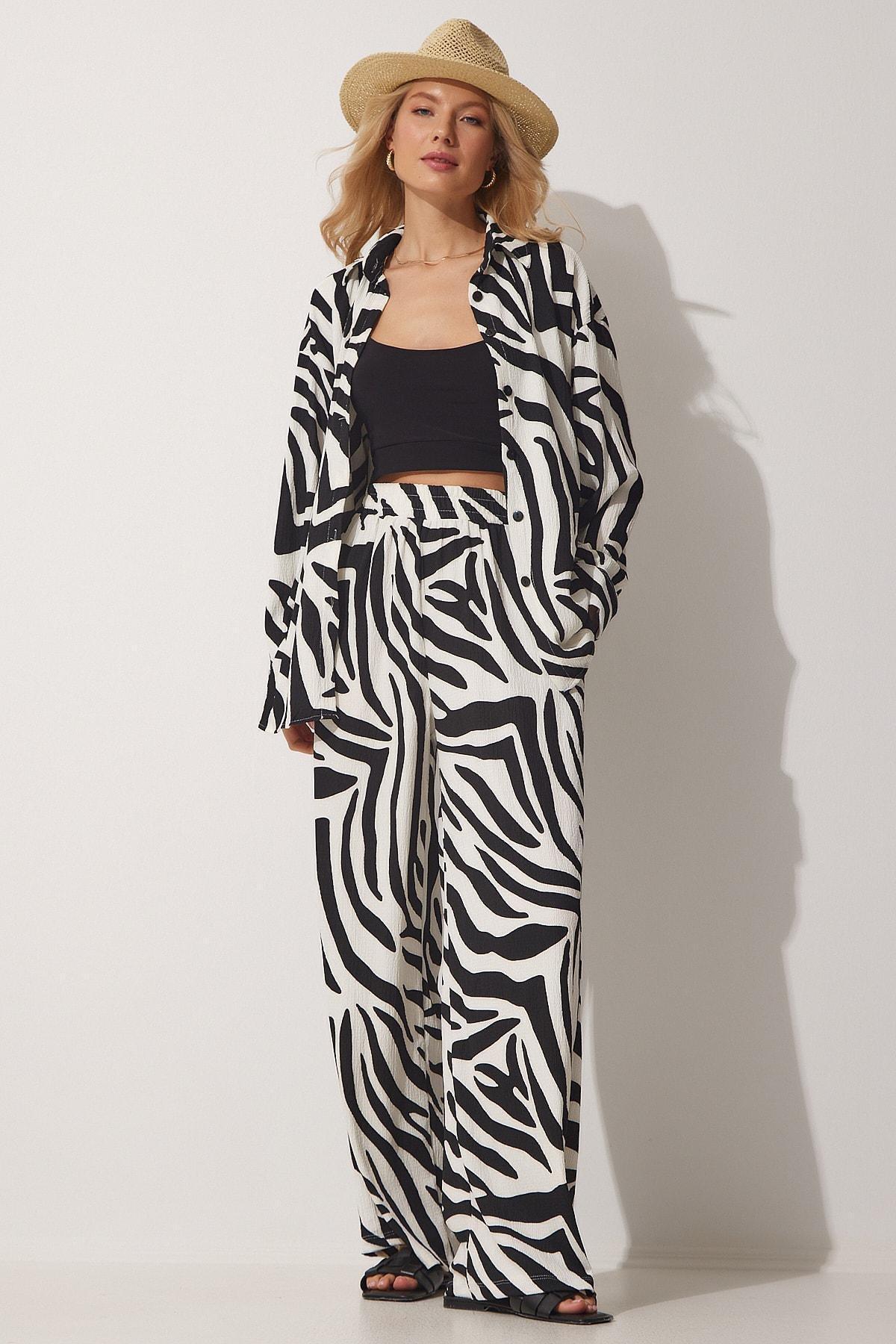 Black Animal Print Co-ord Set, BLACK WHITE, large image number 5