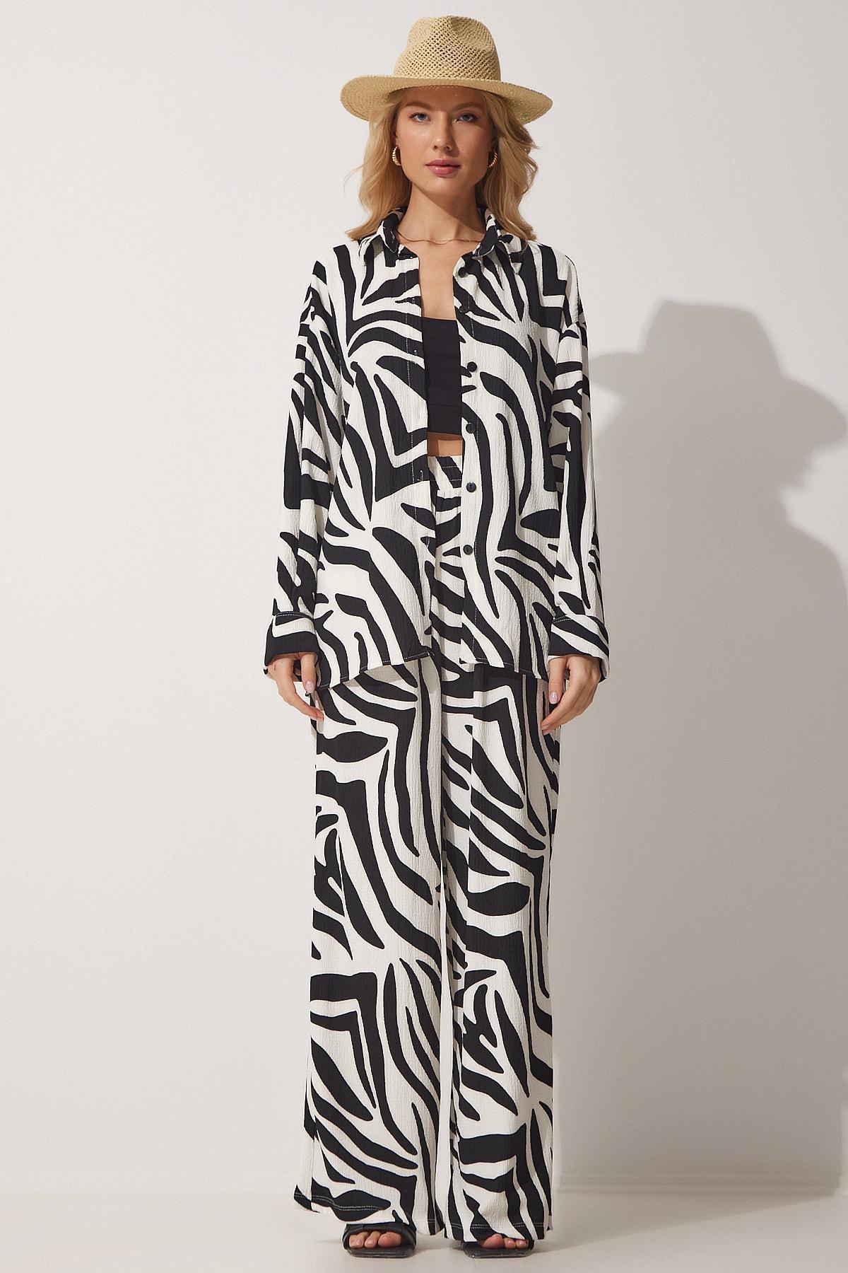 Black Animal Print Co-ord Set, BLACK WHITE, large image number 6