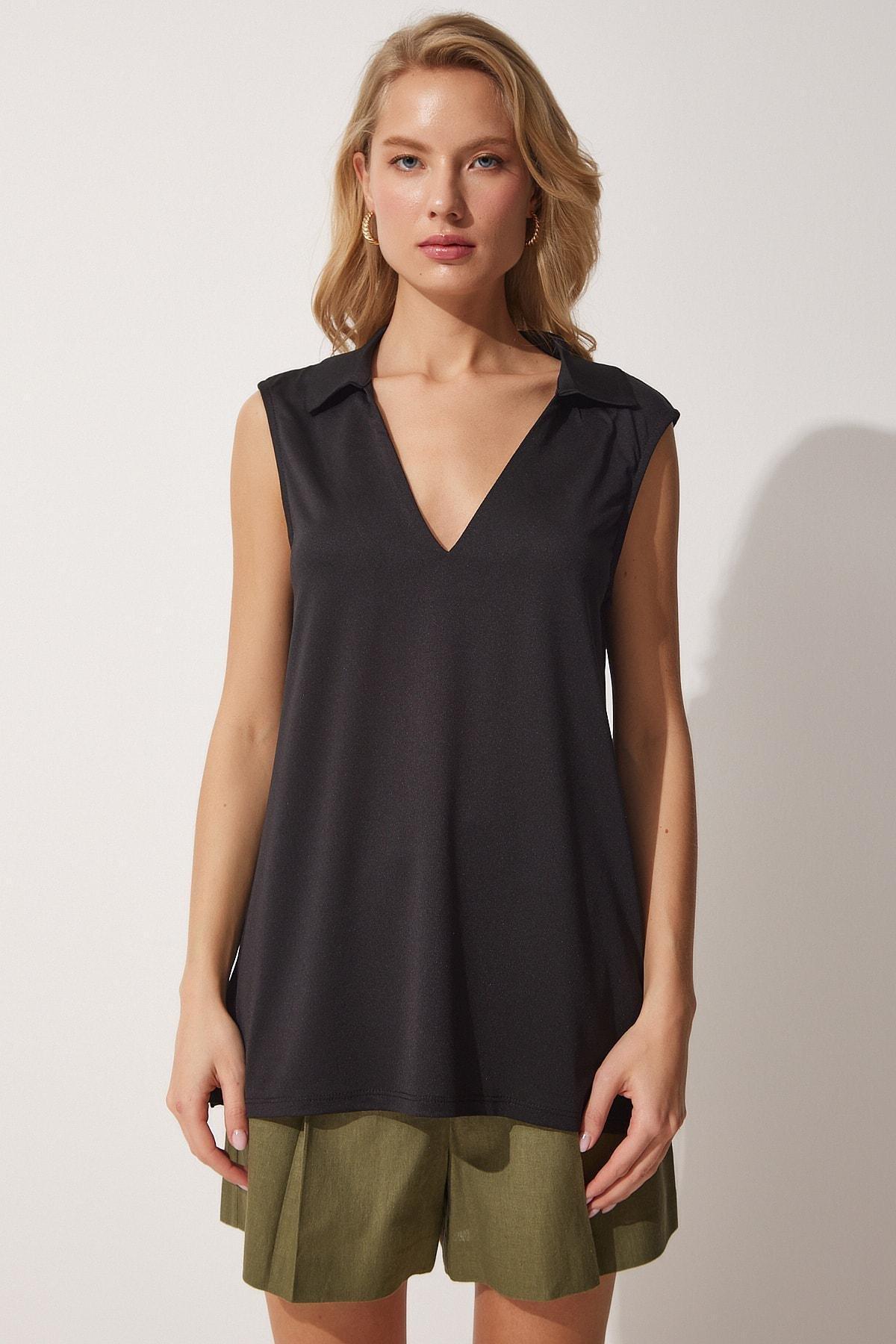 Black Basic Blouse, BLACK, large image number 1