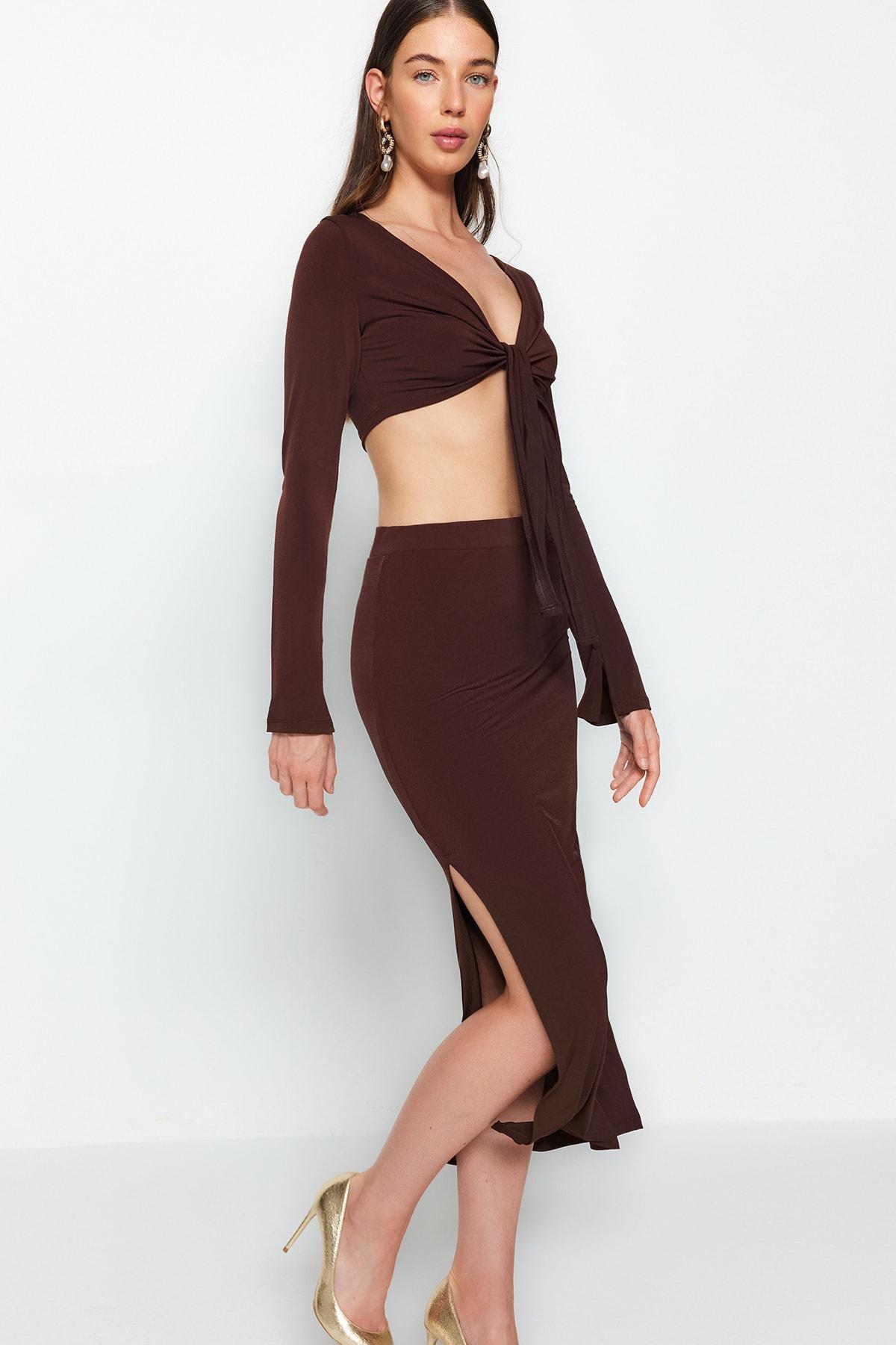 طقم متناسق بقصة سليم فت، بني, Dark brown, large image number 0