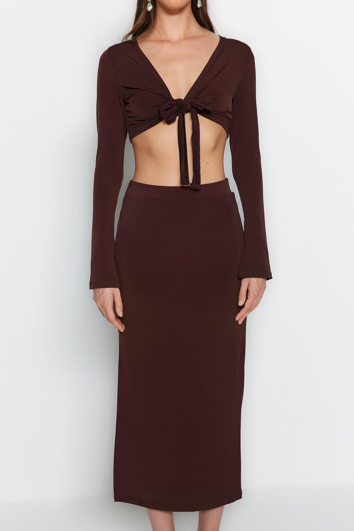 طقم متناسق بقصة سليم فت، بني, Dark brown, large image number 3