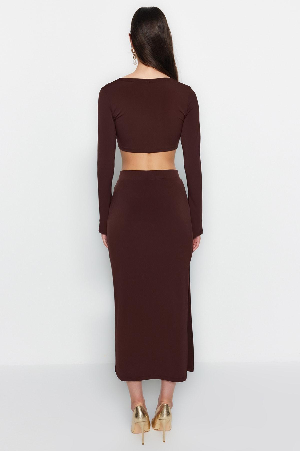 طقم متناسق بقصة سليم فت، بني, Dark brown, large image number 5