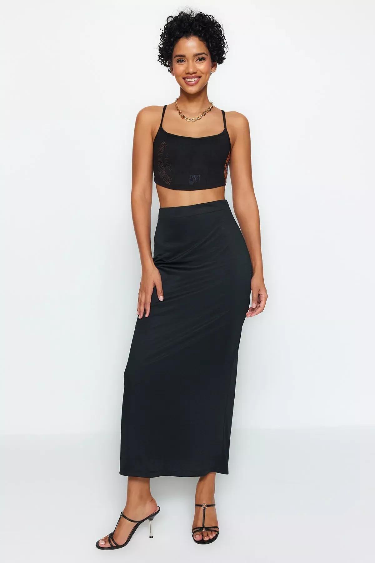 Black Maxi Skirt, BLACK, medium