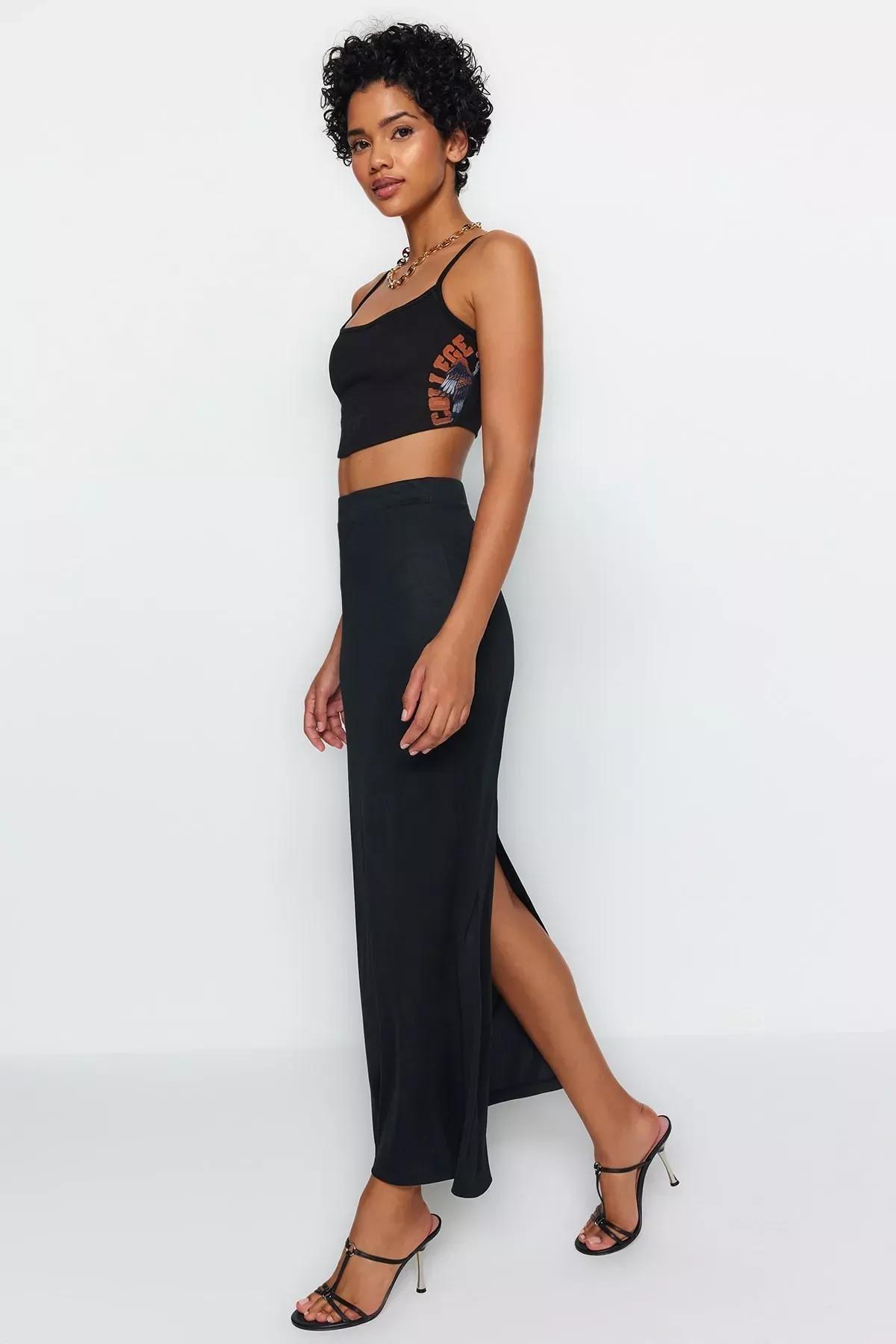 Black Maxi Skirt, BLACK, medium