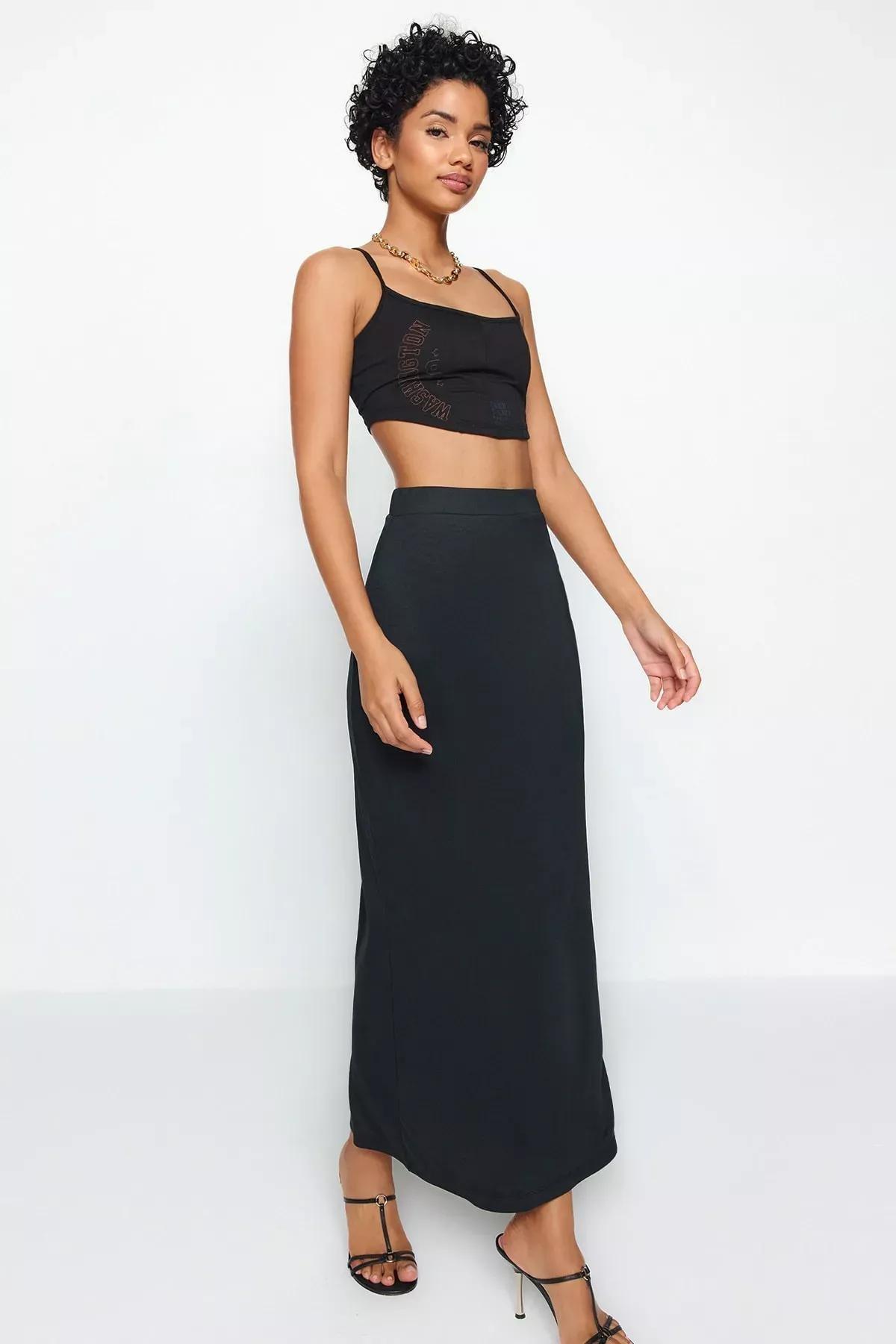 Black Maxi Skirt, BLACK, medium