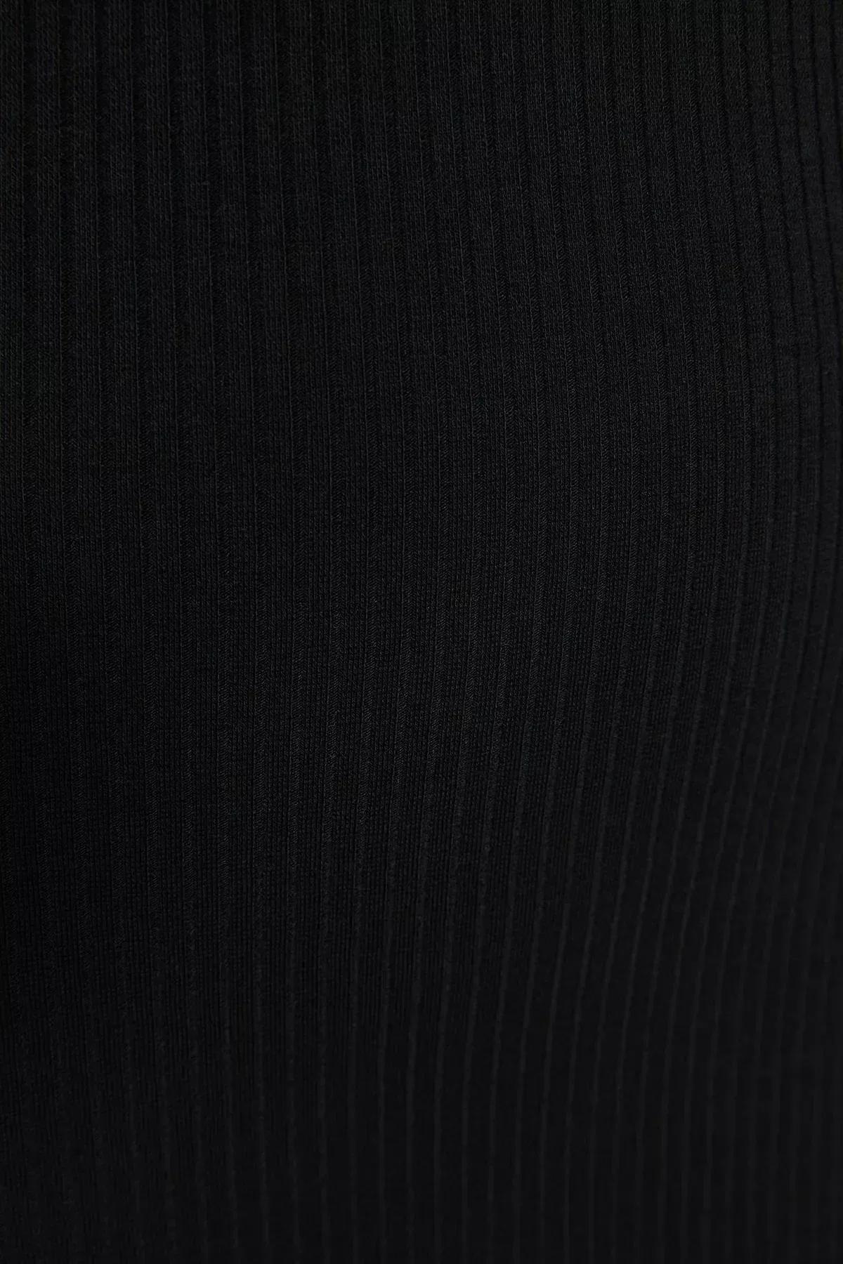 Black Ribbed Stretch Knit Midi Dress, BLACK, large image number 5