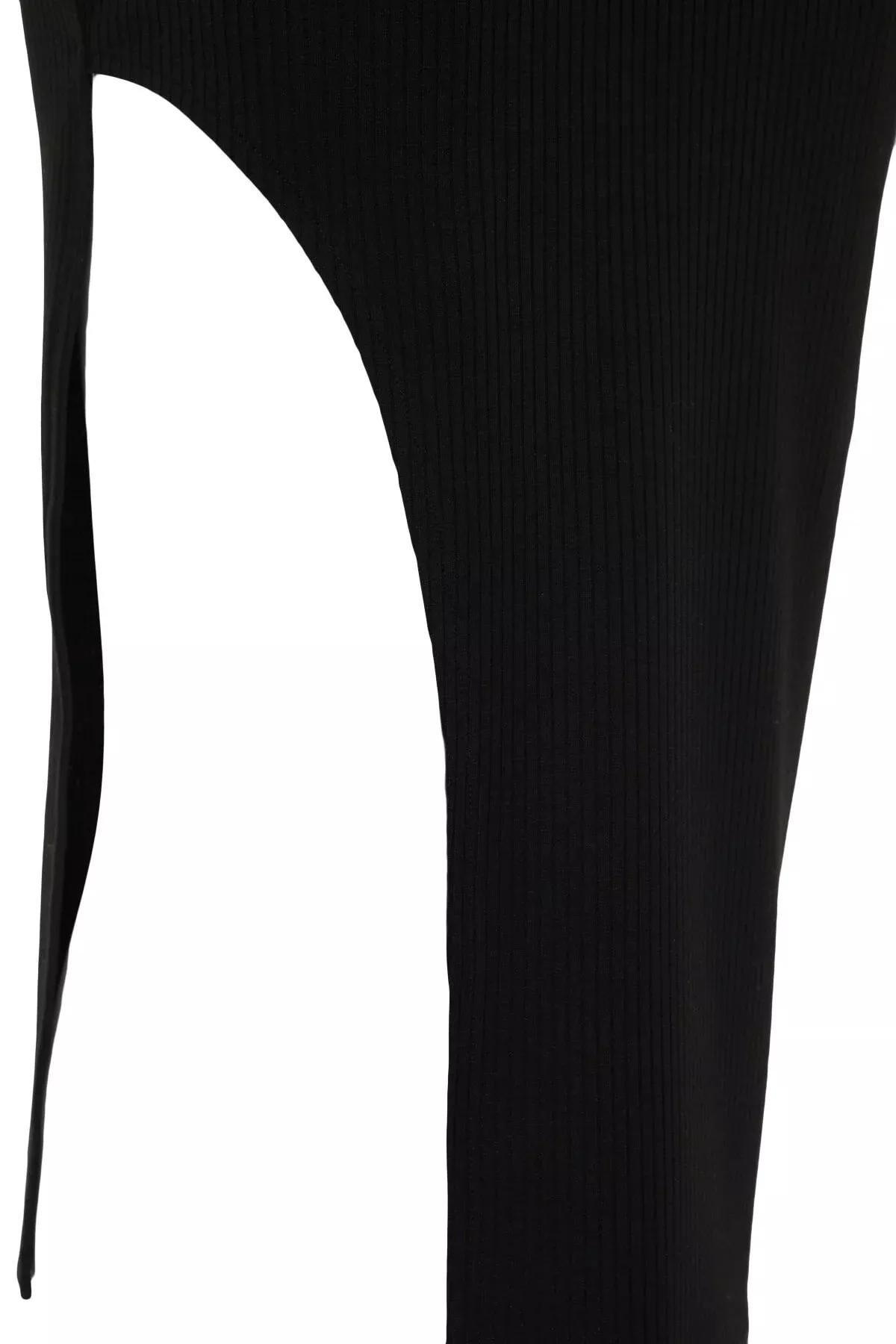 Black Ribbed Stretch Knit Midi Dress, BLACK, large image number 8