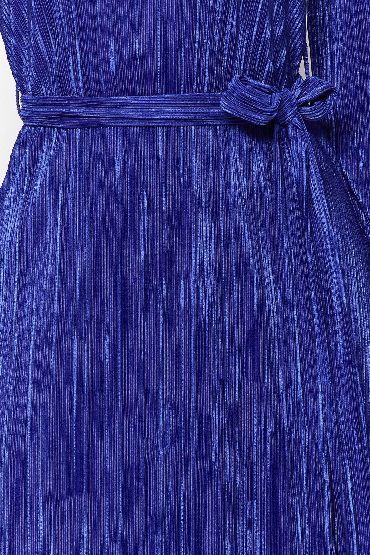 Navy Belt A-Line Midi Knitted Dress, , large image number 3