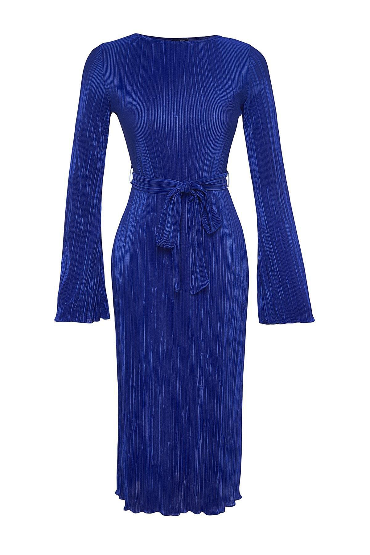 Navy Belt A-Line Midi Knitted Dress, , large image number 5