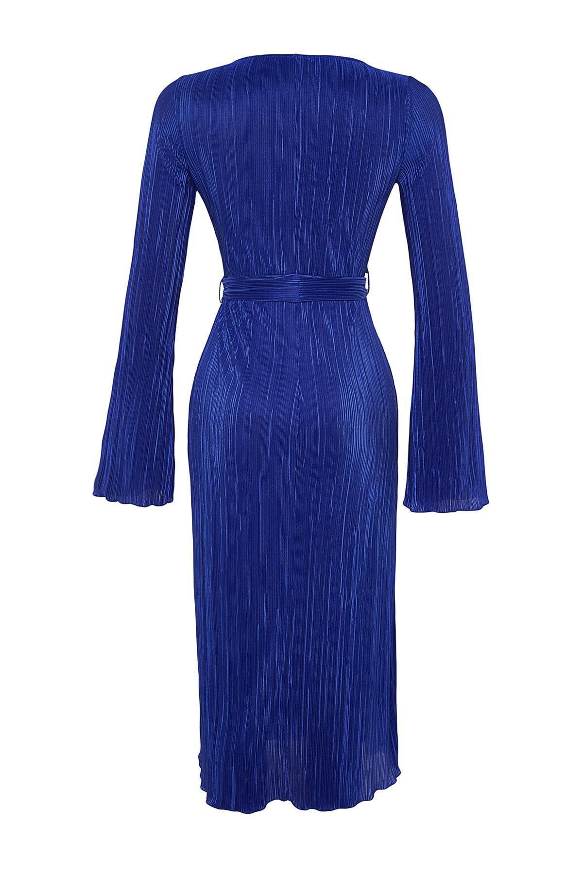 Navy Belt A-Line Midi Knitted Dress, , large image number 7