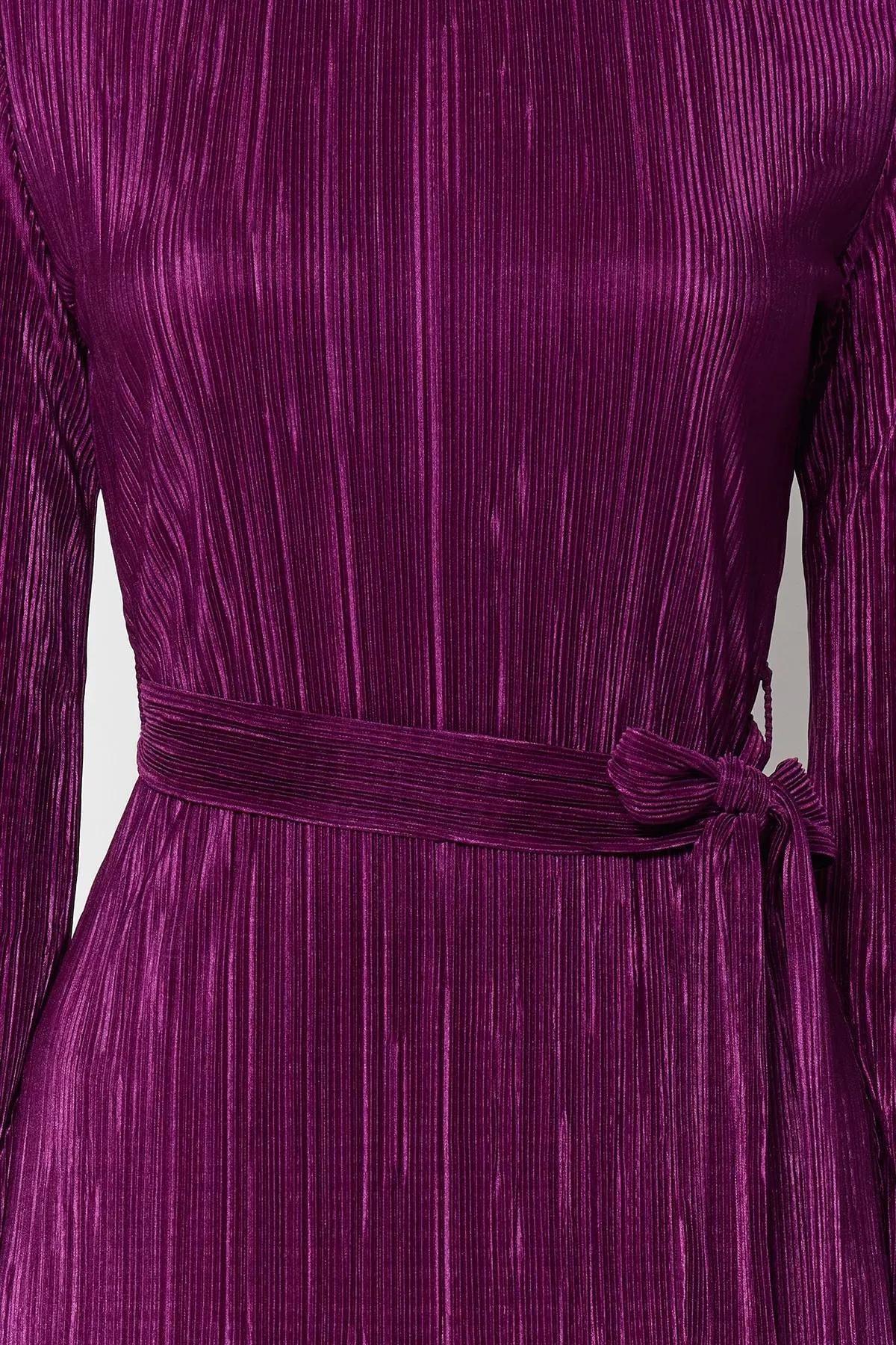 Purple A-Line Midi Knitted Dress, Purple, large image number 2