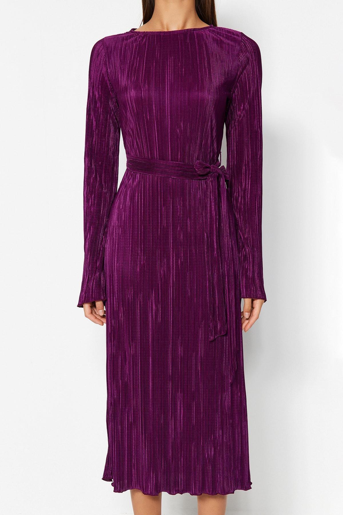 Purple A-Line Midi Knitted Dress, , large image number 3