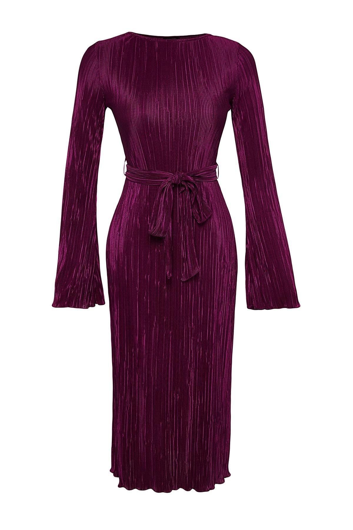Purple A-Line Midi Knitted Dress, , large image number 5