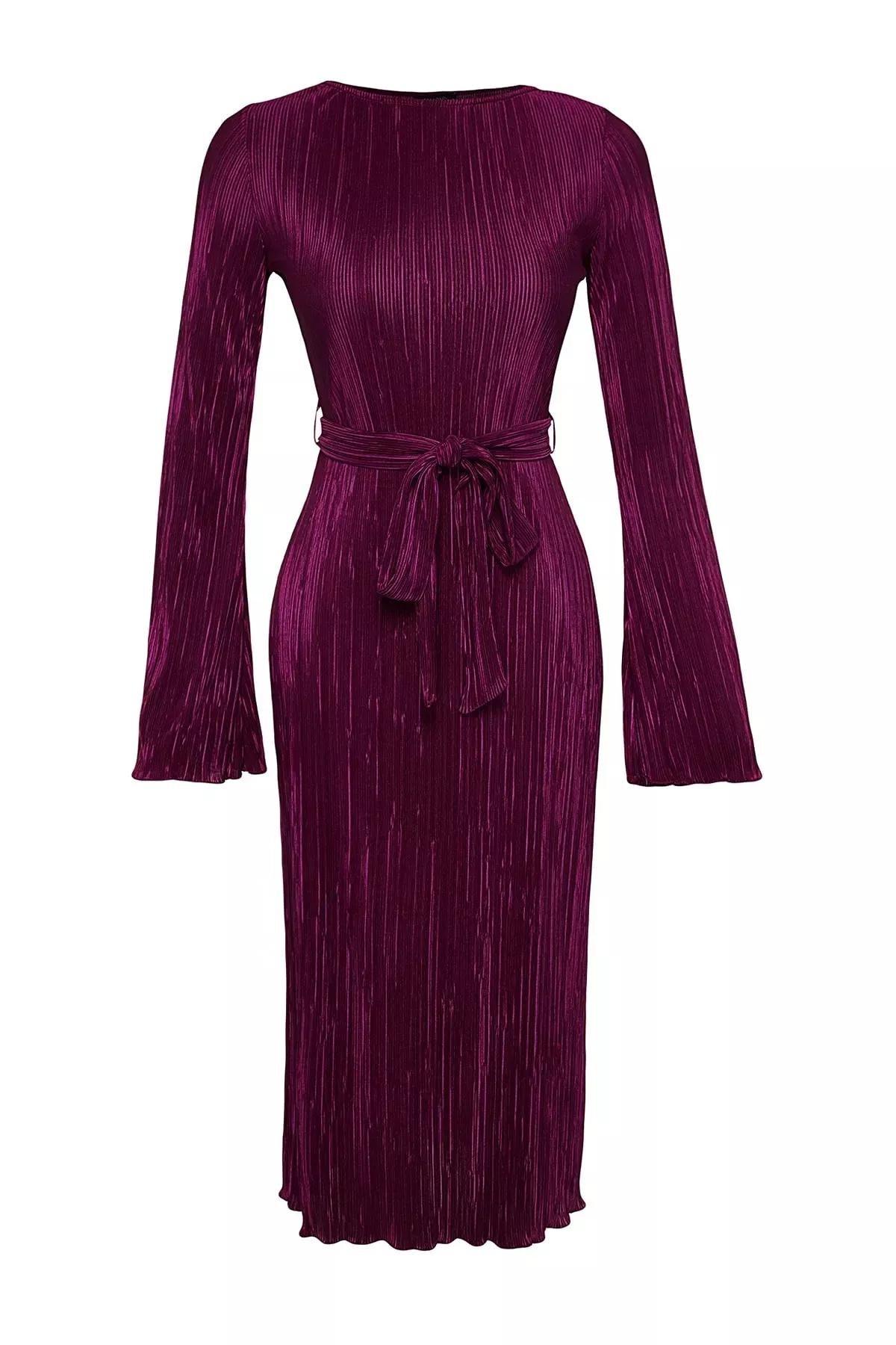 Purple A-Line Midi Knitted Dress, Purple, large image number 5