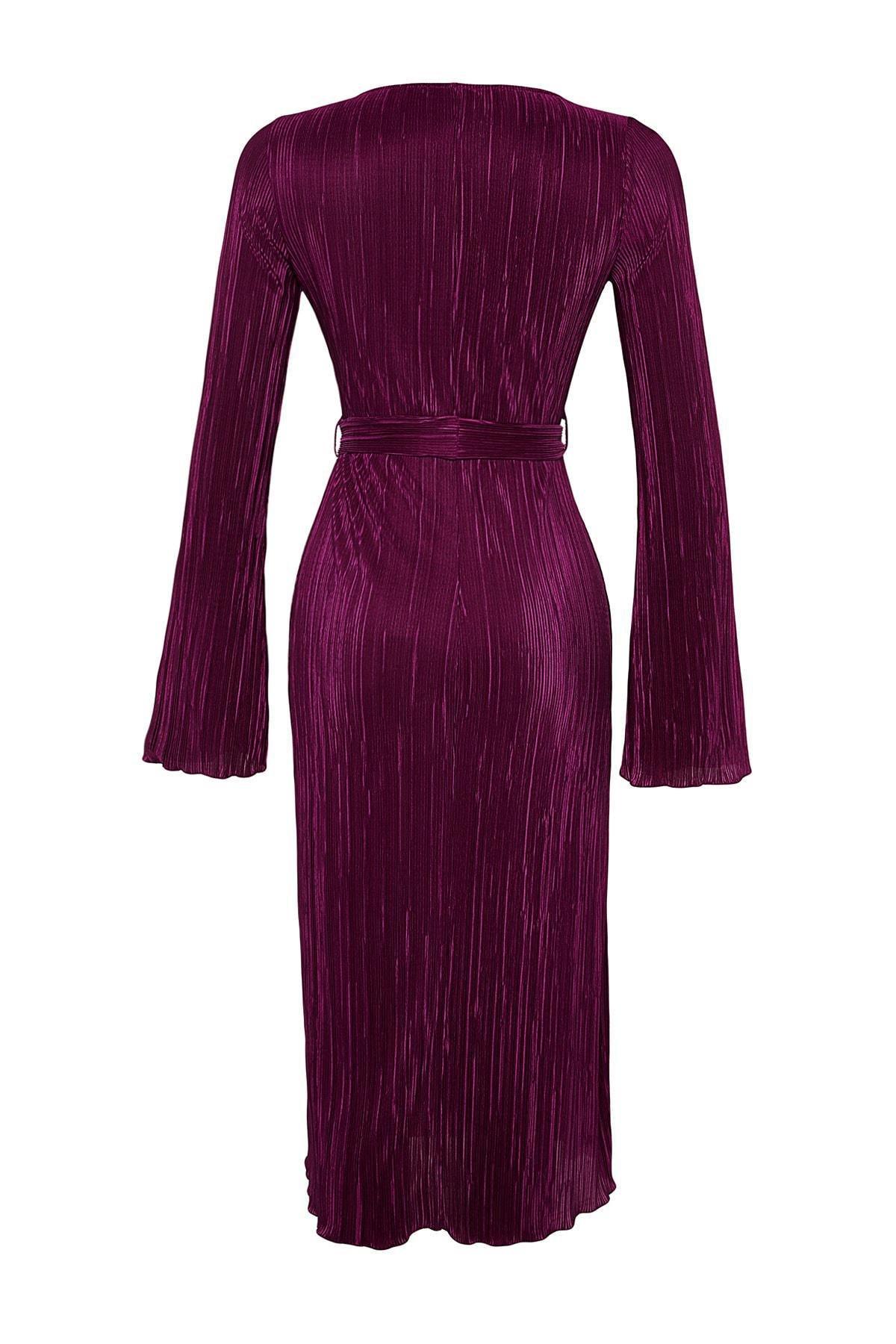 Purple A-Line Midi Knitted Dress, , large image number 7
