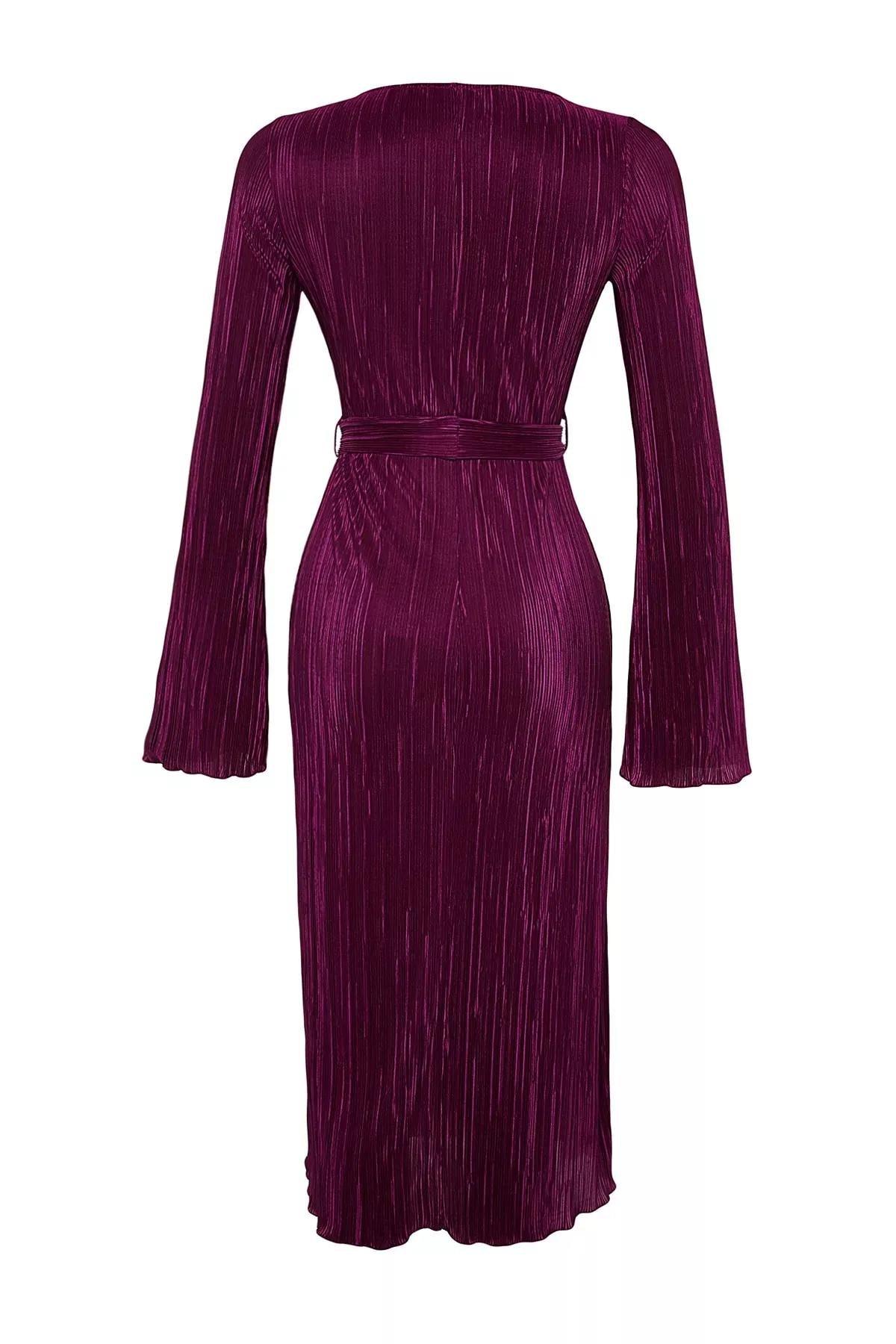 Purple A-Line Midi Knitted Dress, Purple, large image number 7
