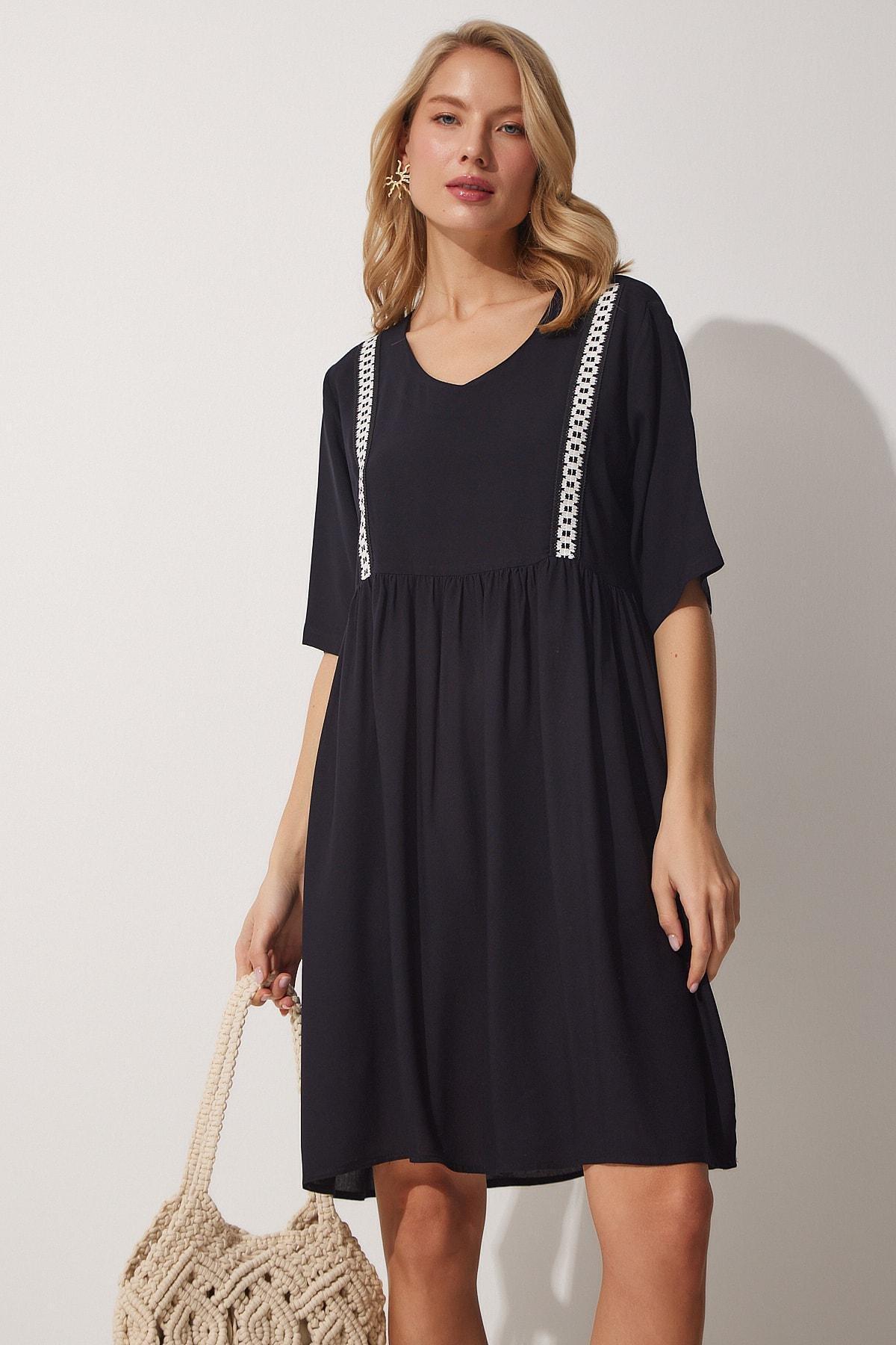 Black A-Line Dress, BLACK, large image number 0