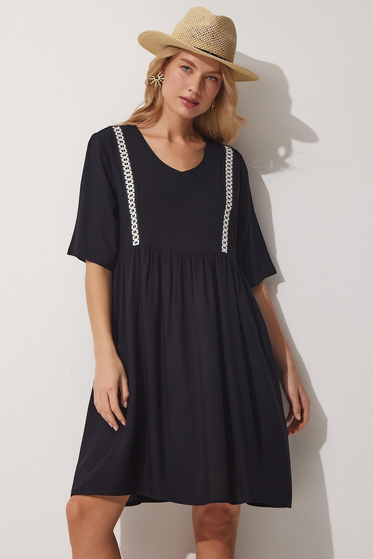 Black A-Line Dress, BLACK, large image number 2