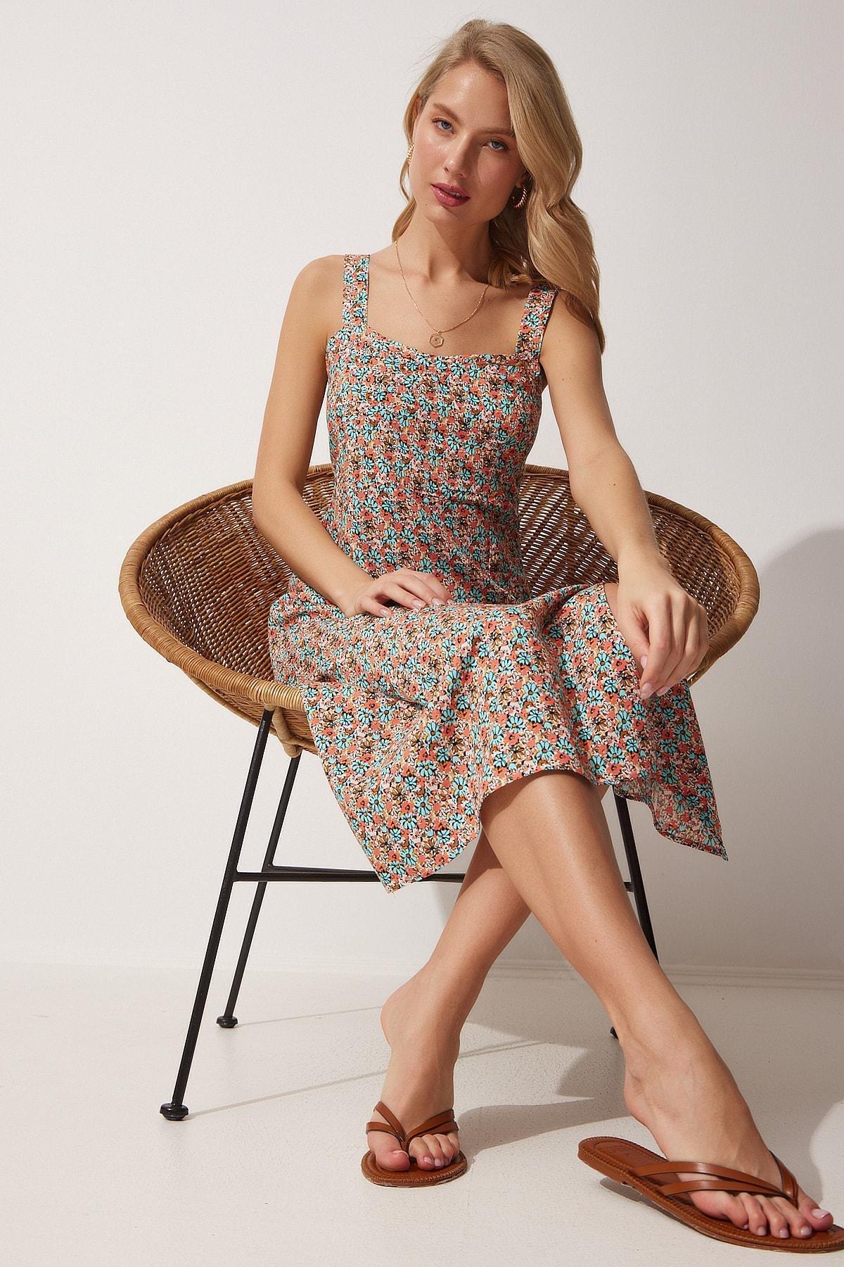 Orange Floral Dress, Tile Blue, large image number 1