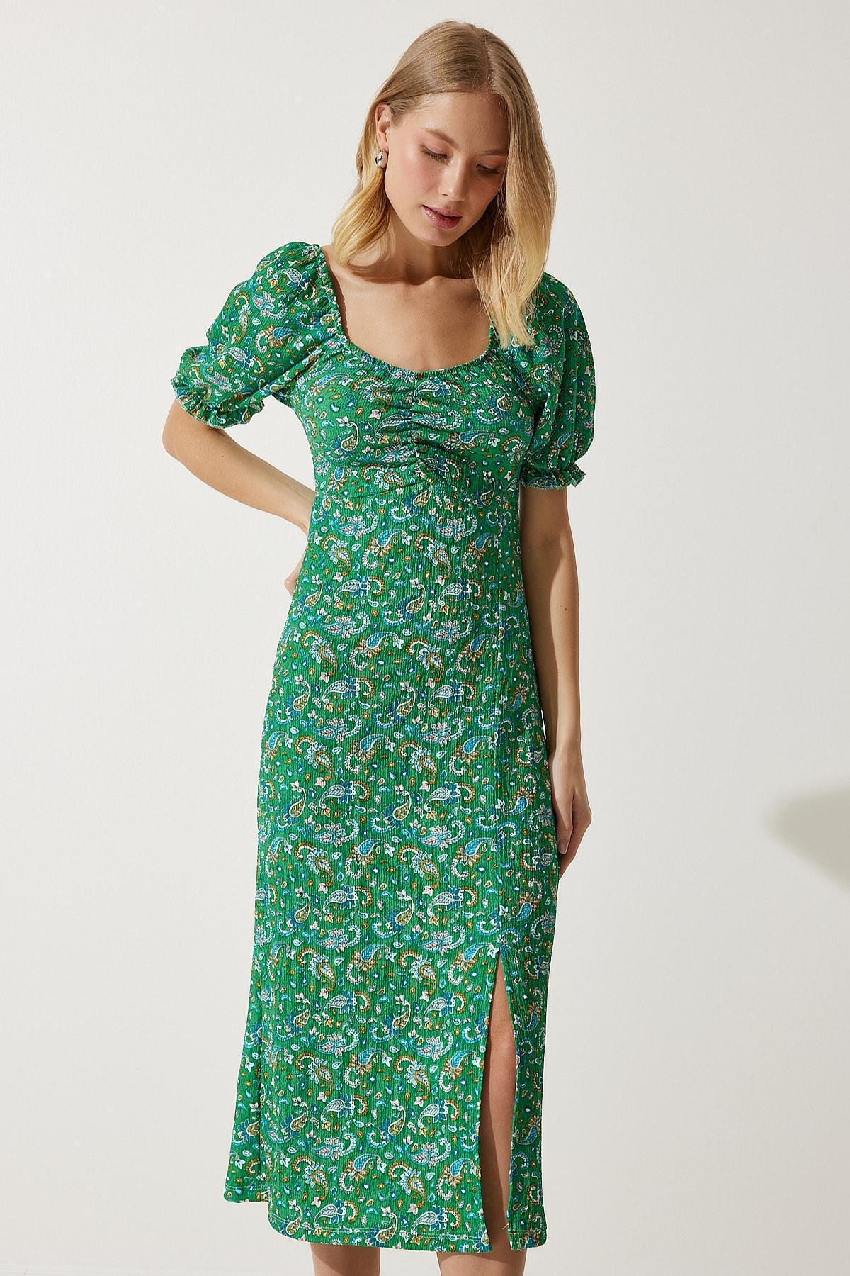 Green Paisley Bardot Midi Dress, C101_5671, large image number 2