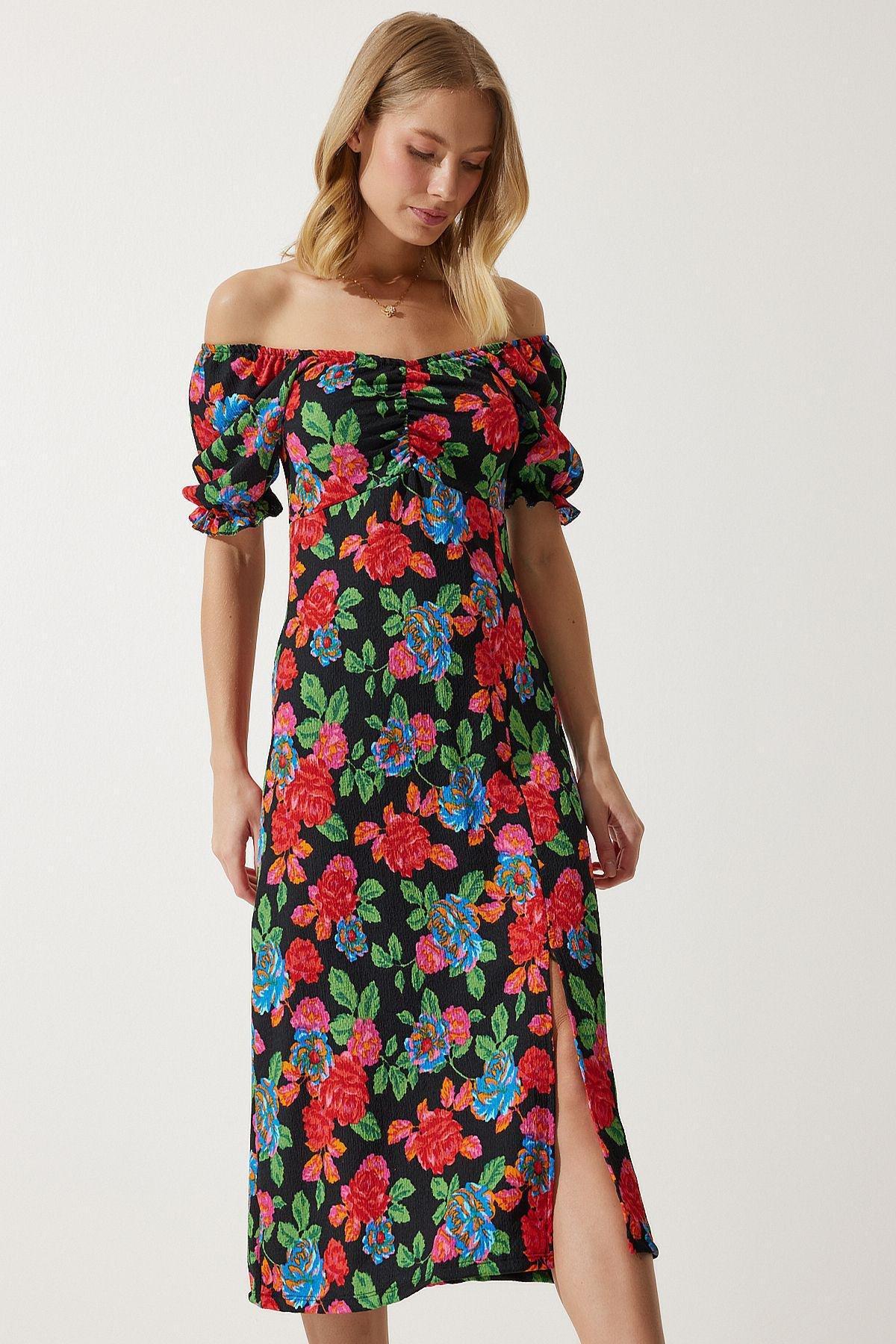 Red Floral Bardot Midi Dress MC00172, , large image number 0