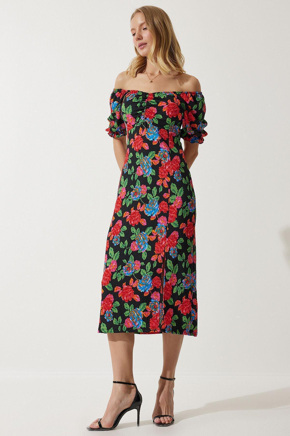 Red Floral Bardot Midi Dress MC00172, , large image number 2