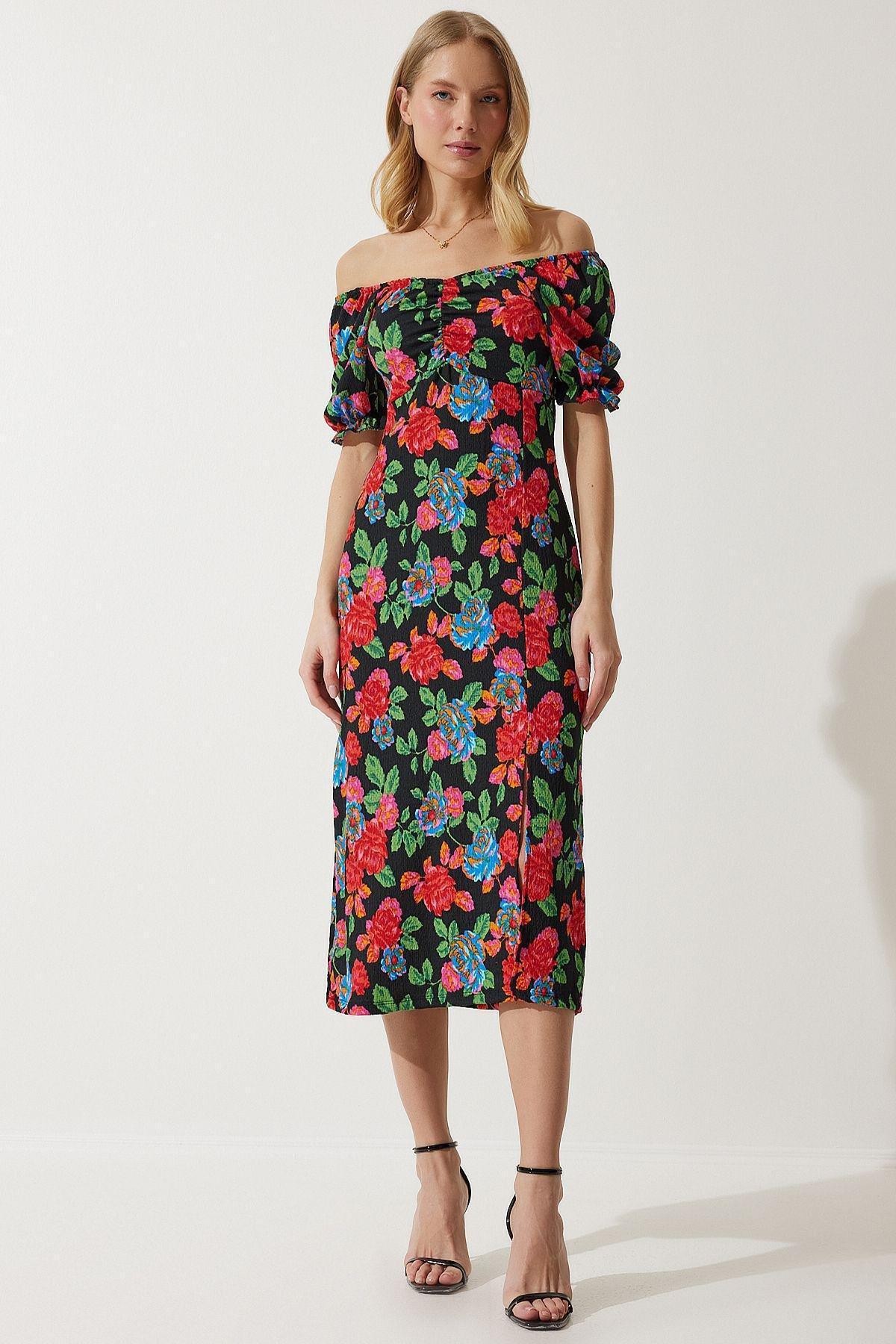Red Floral Bardot Midi Dress MC00172, , large image number 3
