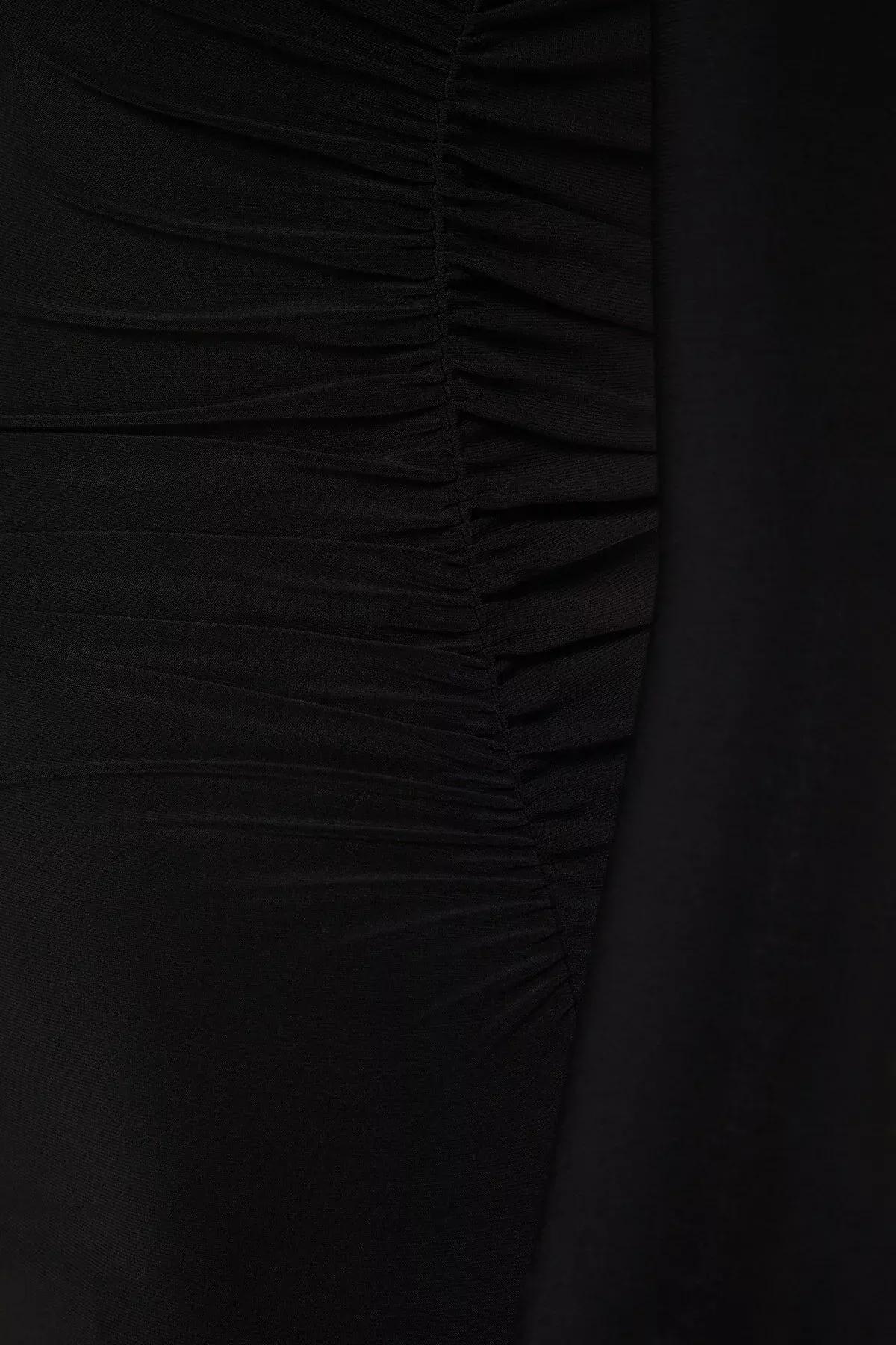 Black Detailed A-Line Midi Dress., BLACK, large image number 6