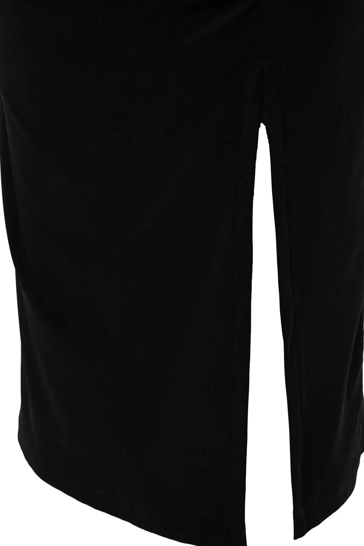 Black Draped Detail With A Slit Midi Knit Dress, BLACK, large image number 12