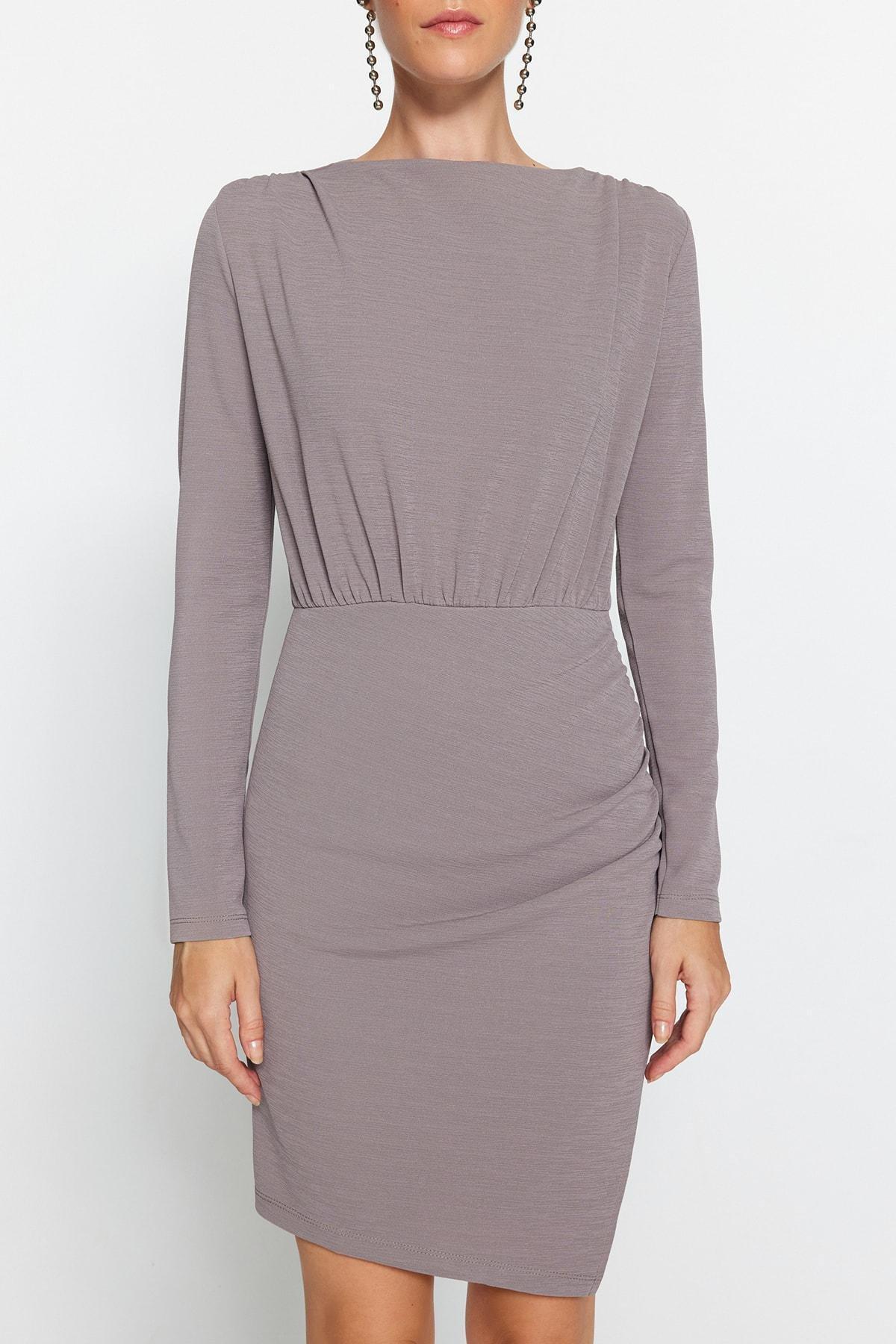 Brown Asymmetric Dress, , large image number 1