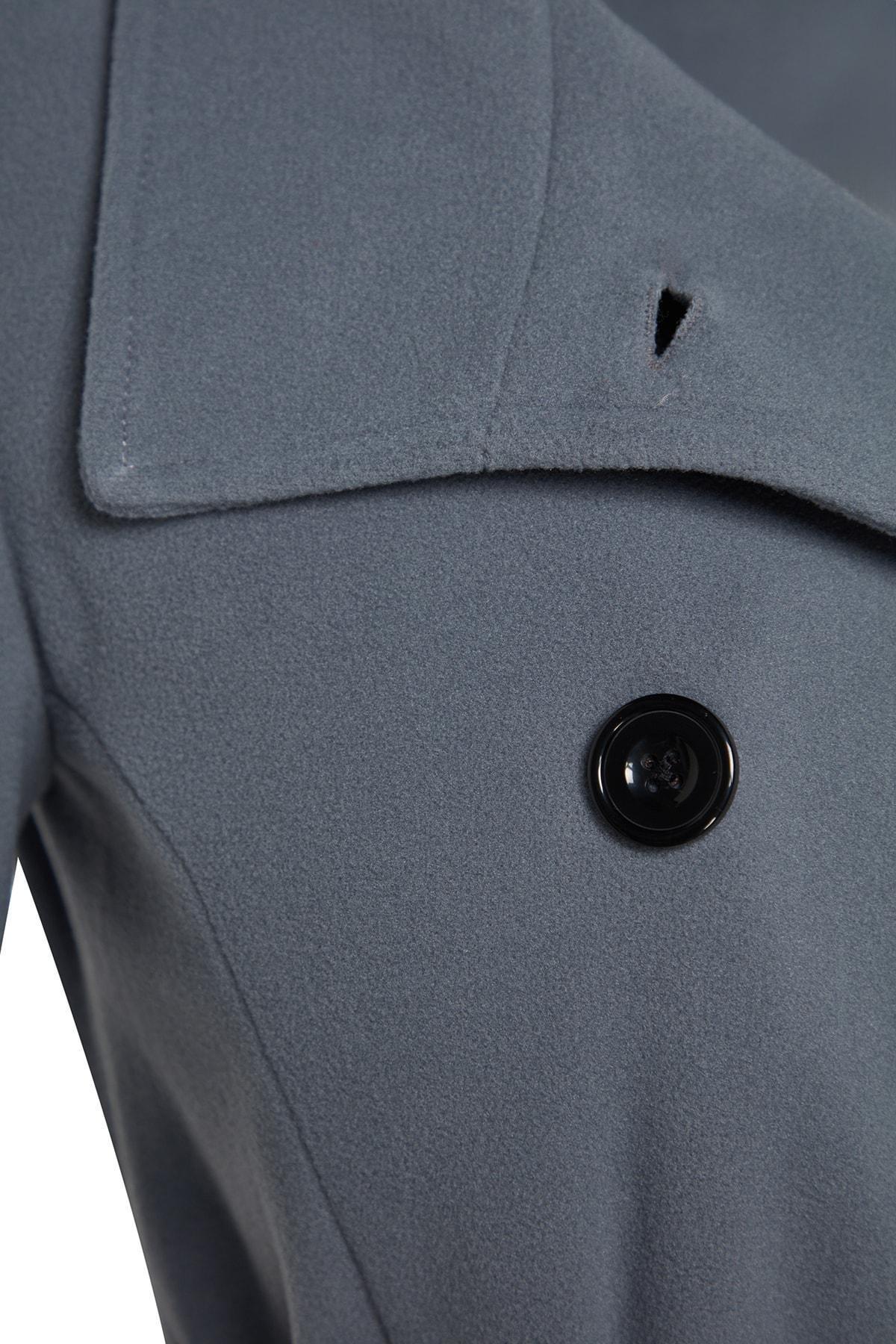 Trendyol - Grey Belted Long Stamped Coat