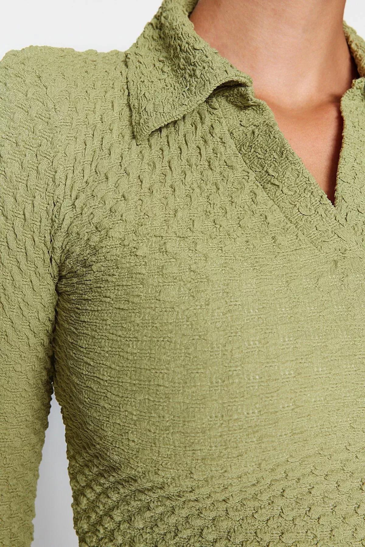 Green Premium Polo Neck Knitted Blouse, Green, large image number 4
