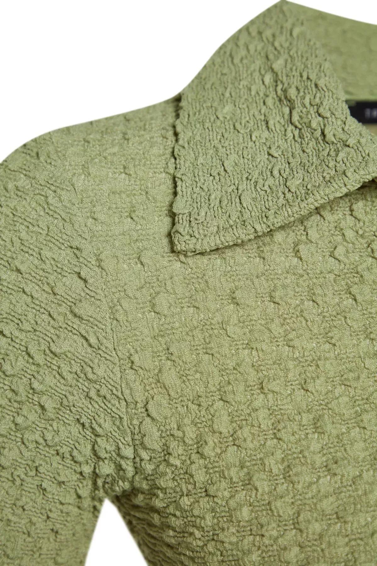 Green Premium Polo Neck Knitted Blouse, Green, large image number 6