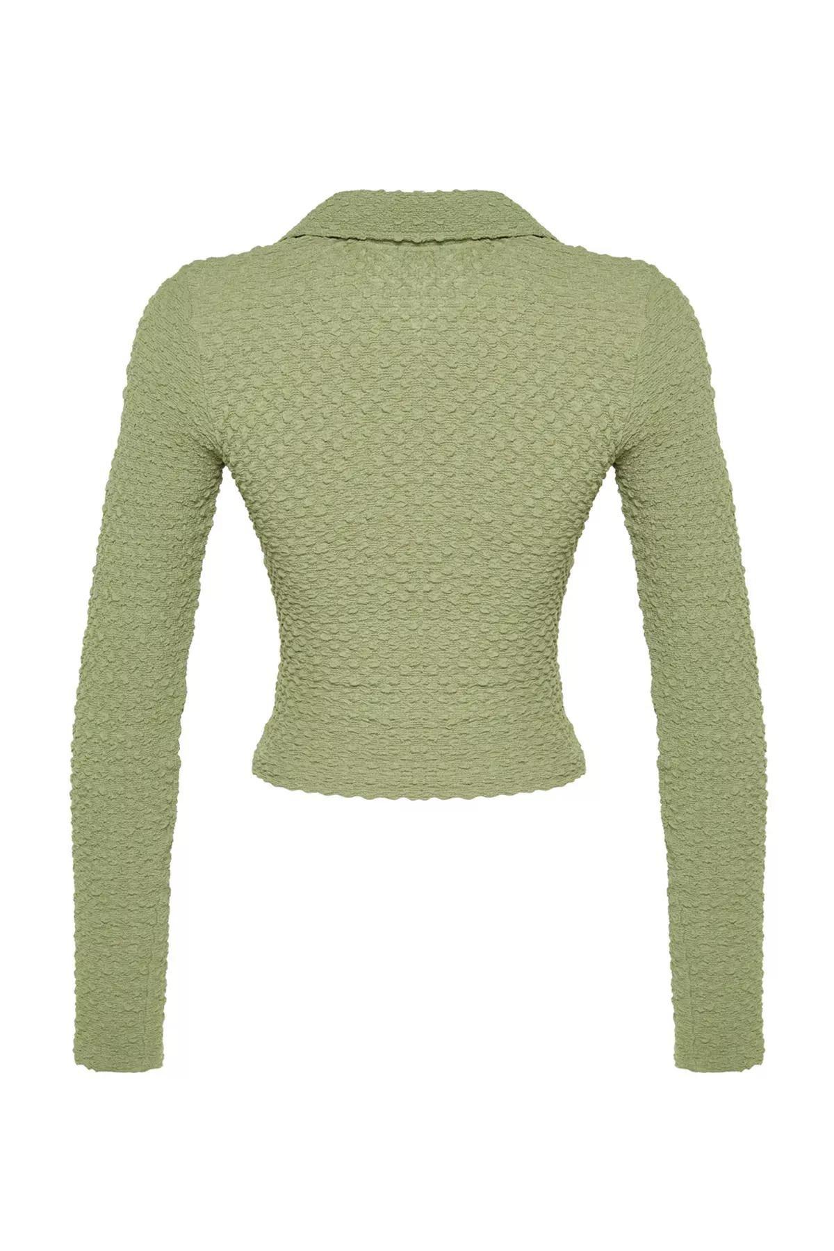 Green Premium Polo Neck Knitted Blouse, Green, large image number 7