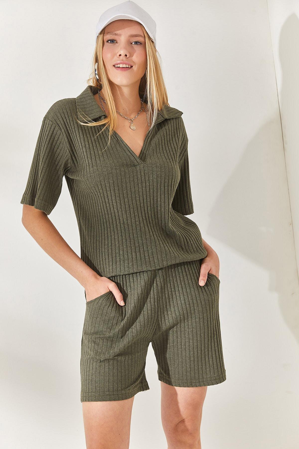 Khaki Polo Neck Top, Set Of 2, Khaki, medium