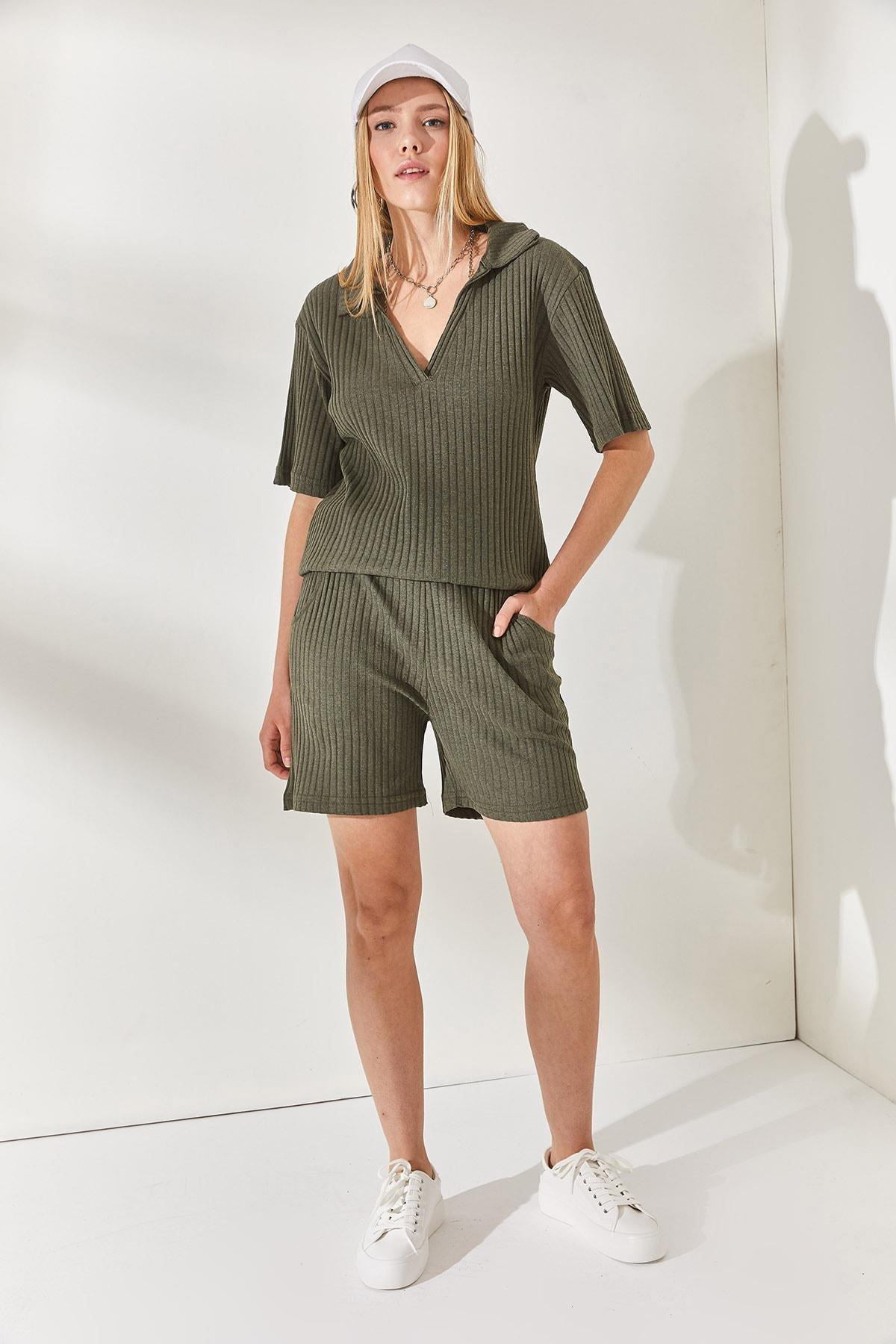 Khaki Polo Neck Top, Set Of 2, Khaki, medium