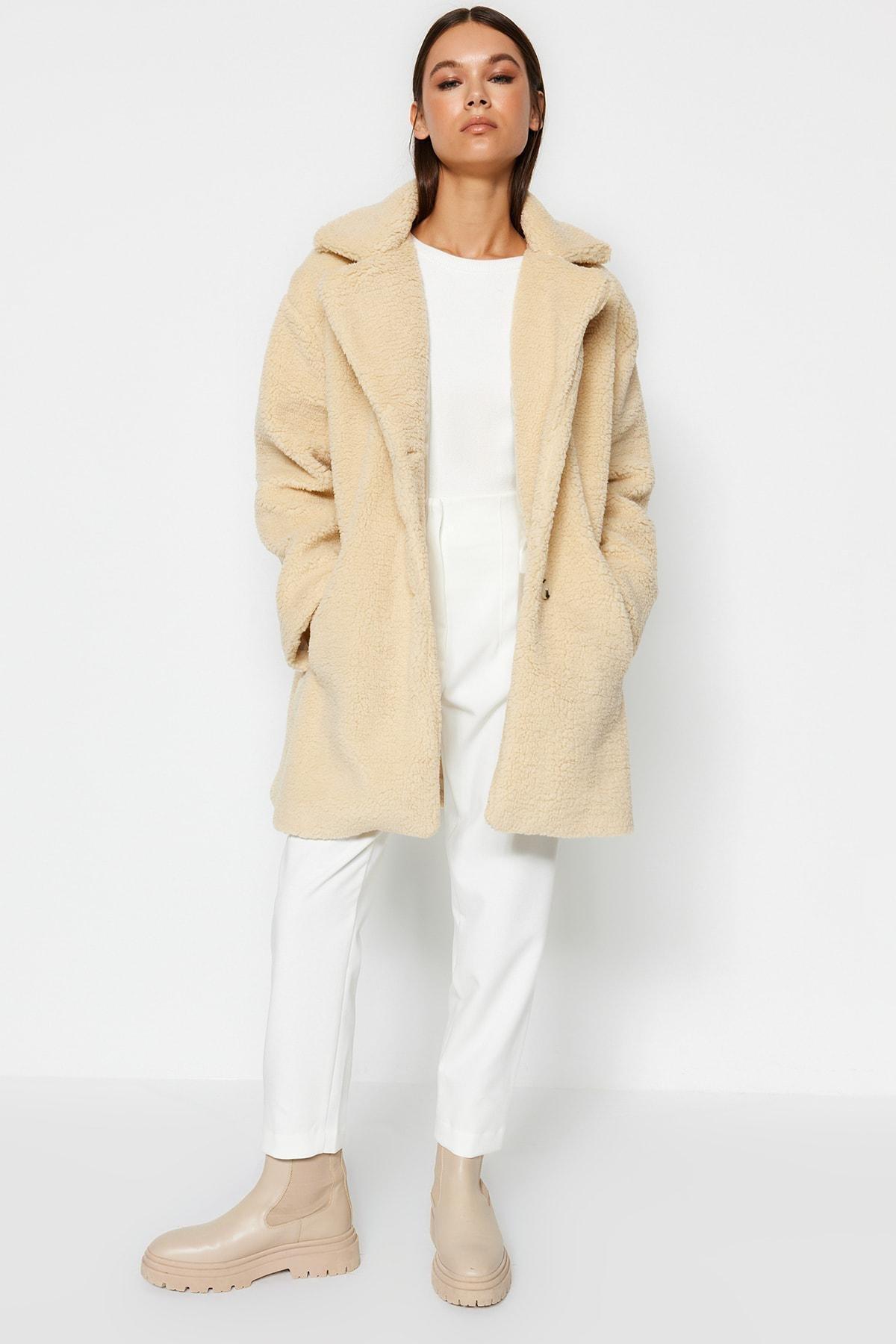 Cream Double-Breasted Coat, , large image number 0