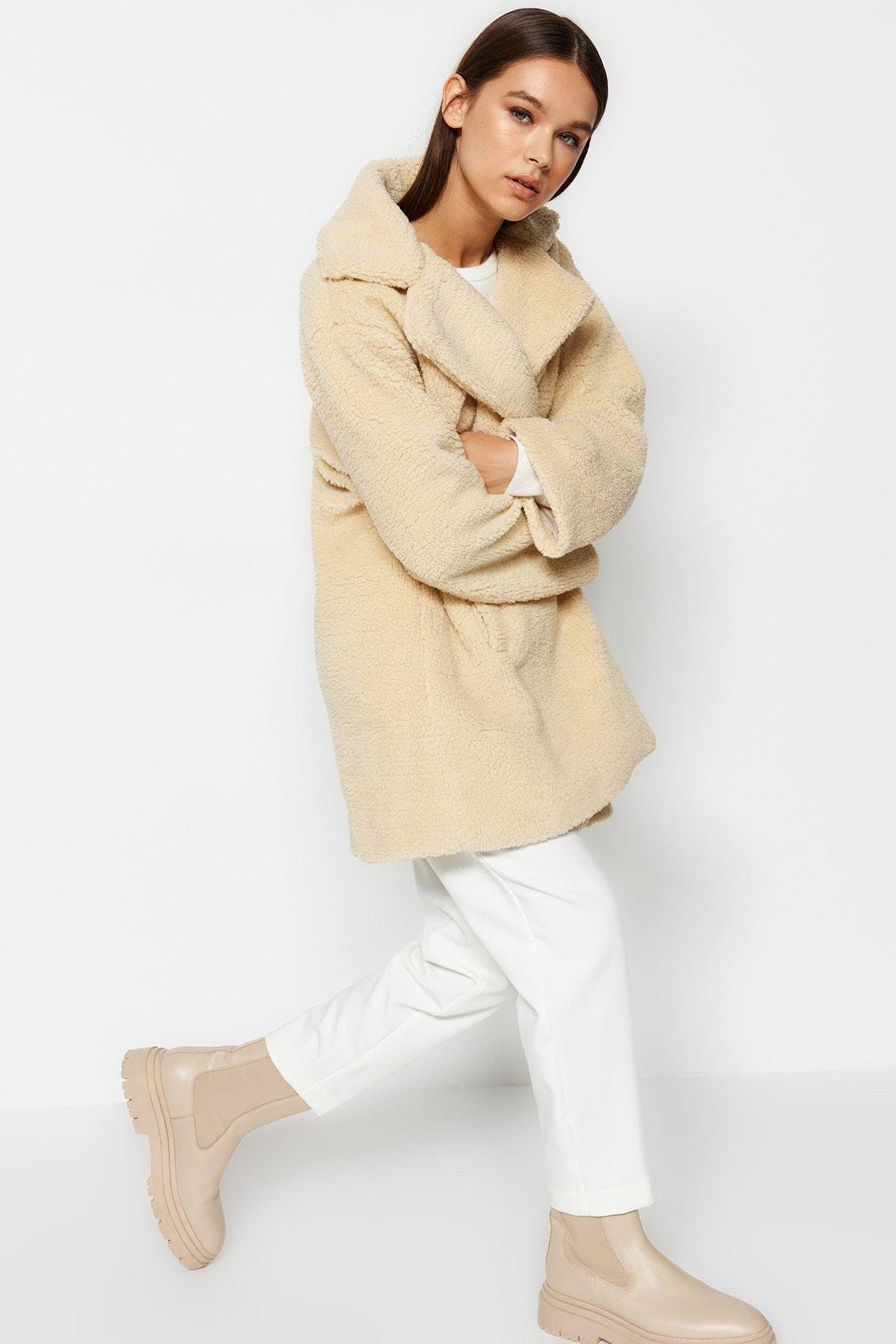 Cream Double-Breasted Coat, , large image number 2