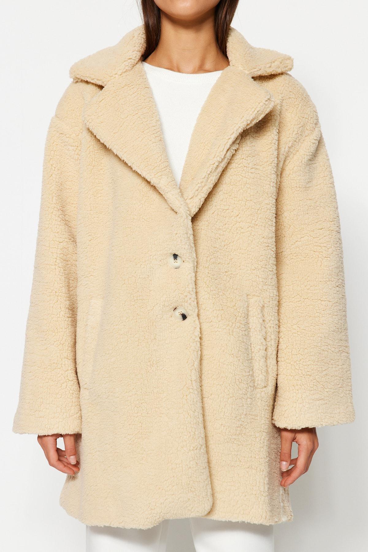 Cream Double-Breasted Coat, , large image number 3